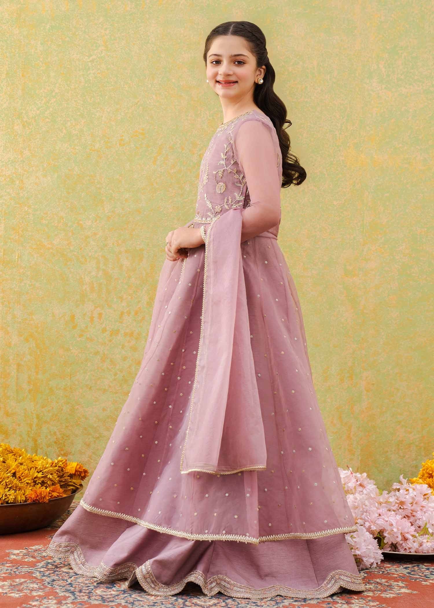organza Lehenga in Lilac