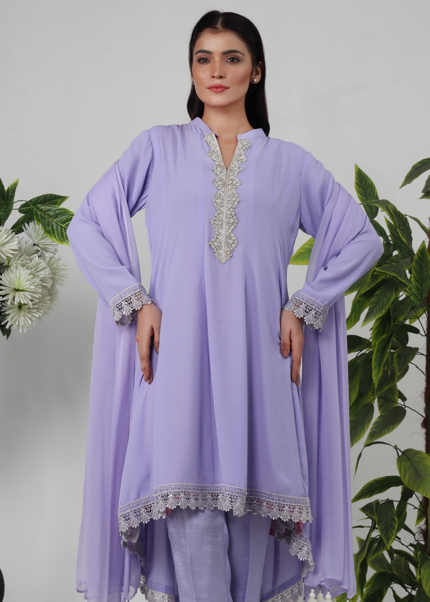 georgette chiffon Short Frock in Lavender