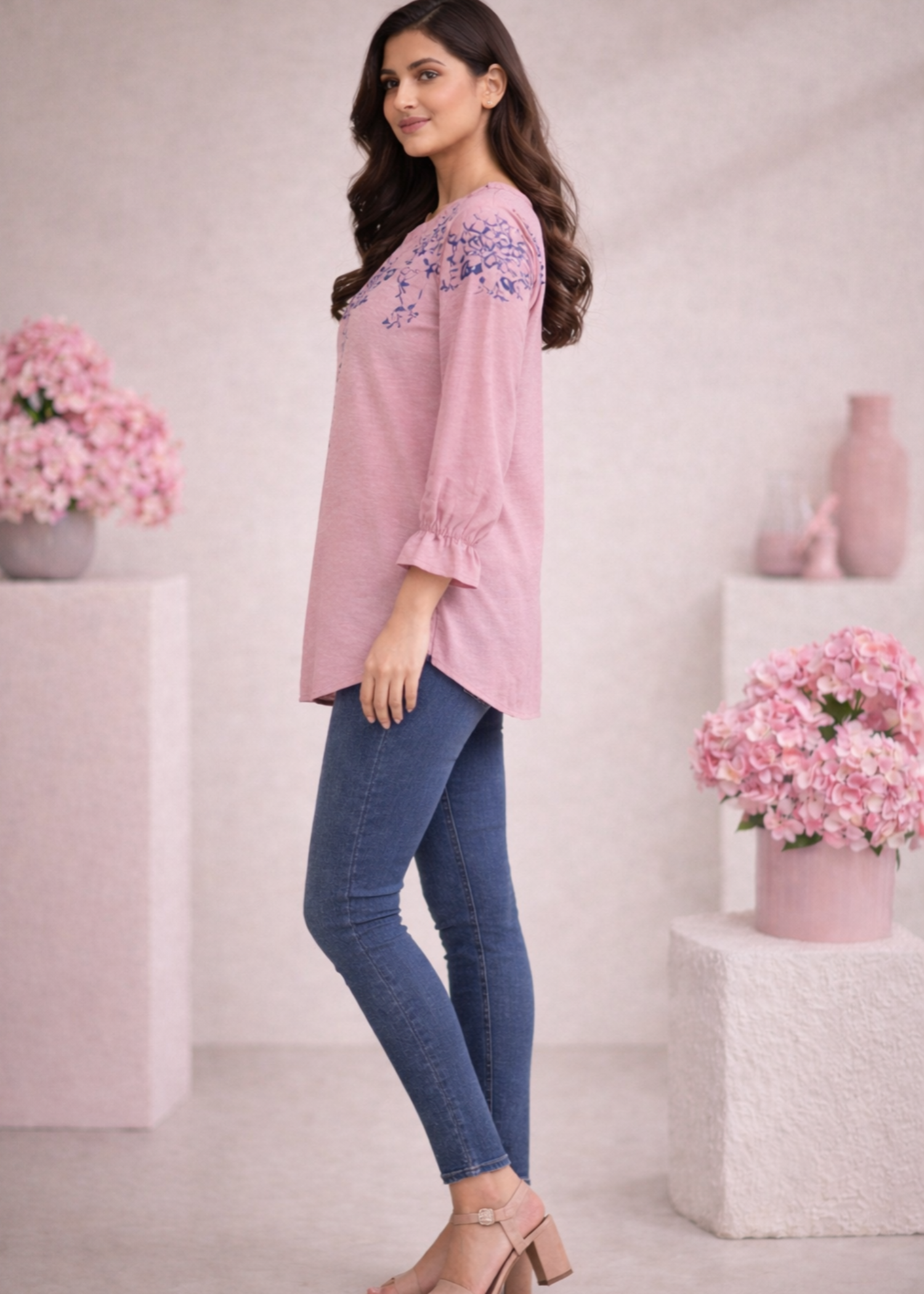 cotton karandi Tunic in Pastel pink