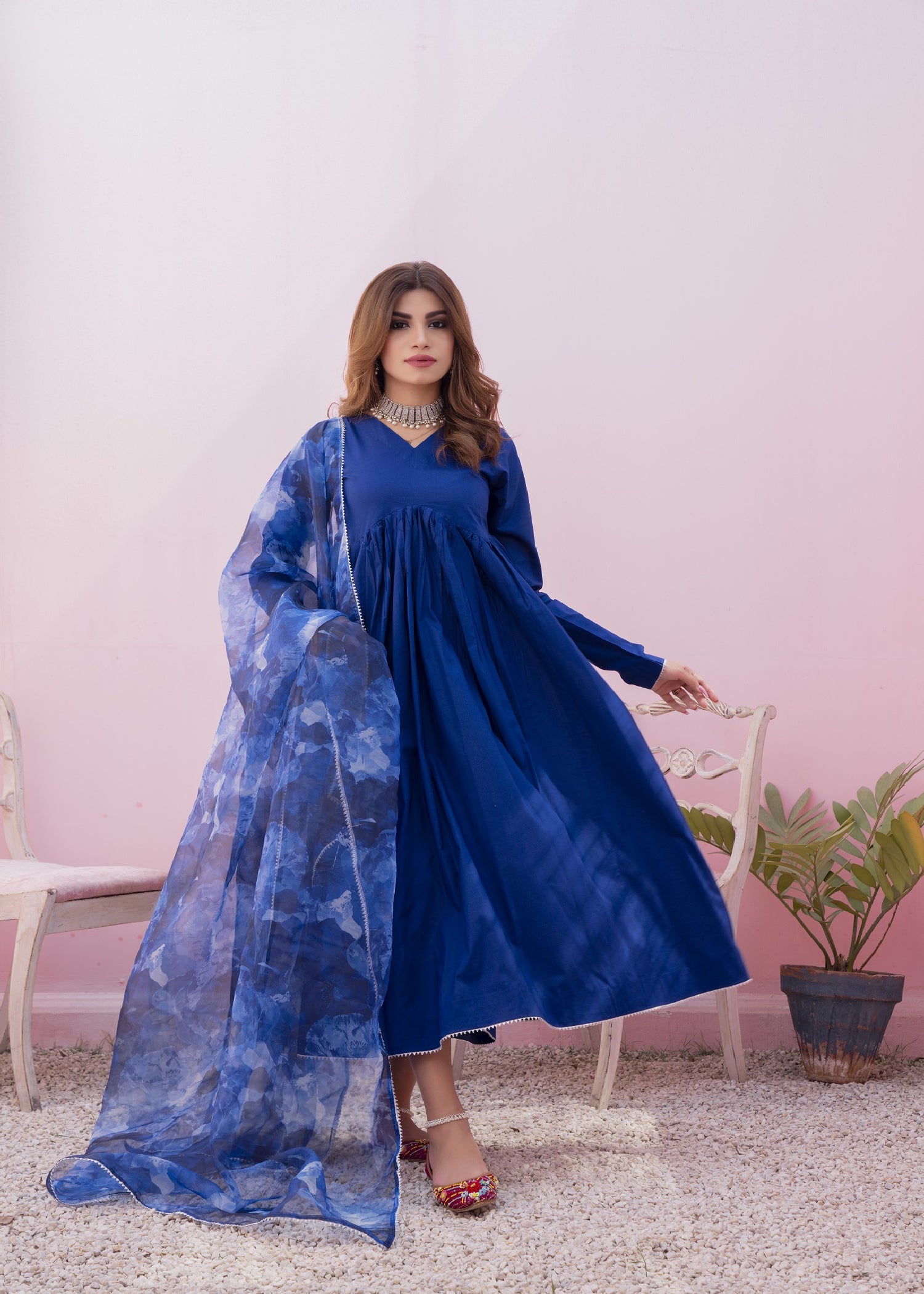 lawn Pishwas in Royal blue