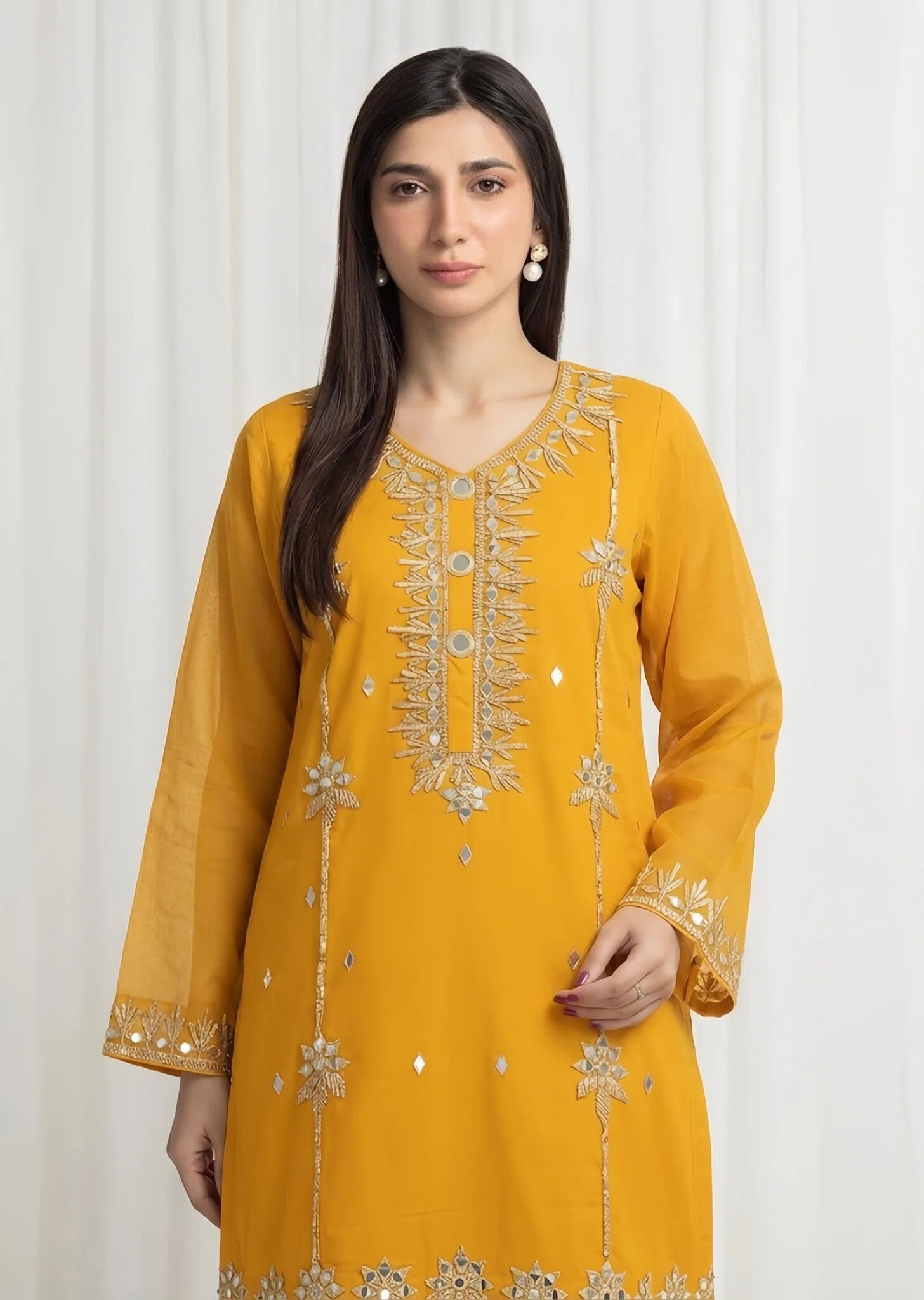 organza Kurti in Goldfish orange