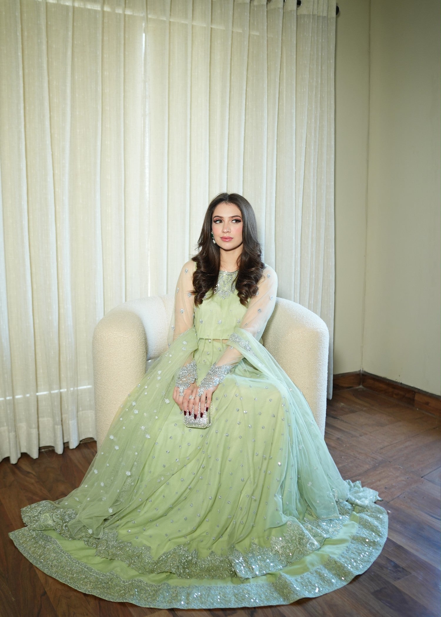 net Pishwas in Mint green