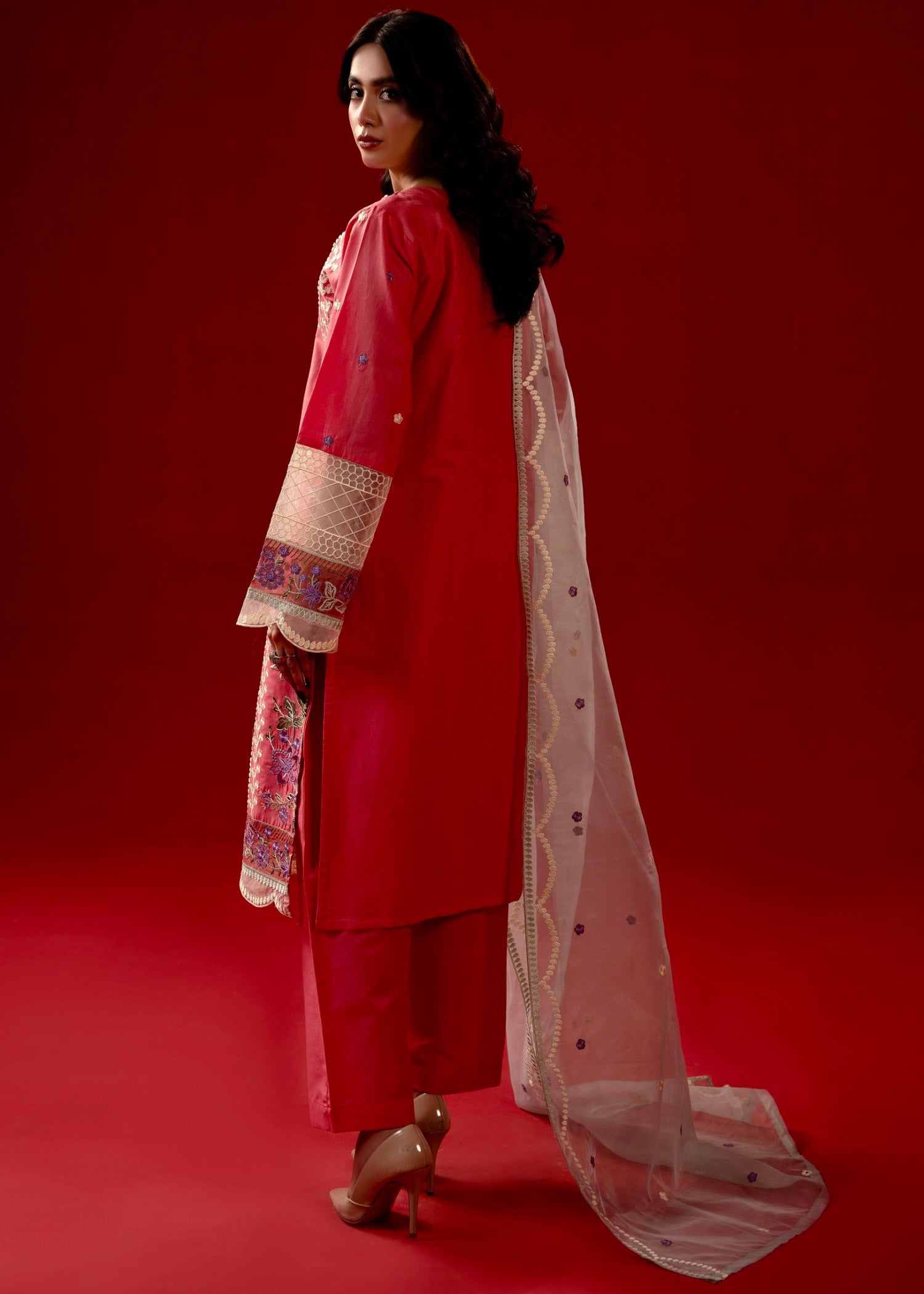 cambric Kurta Set in Salmon pink