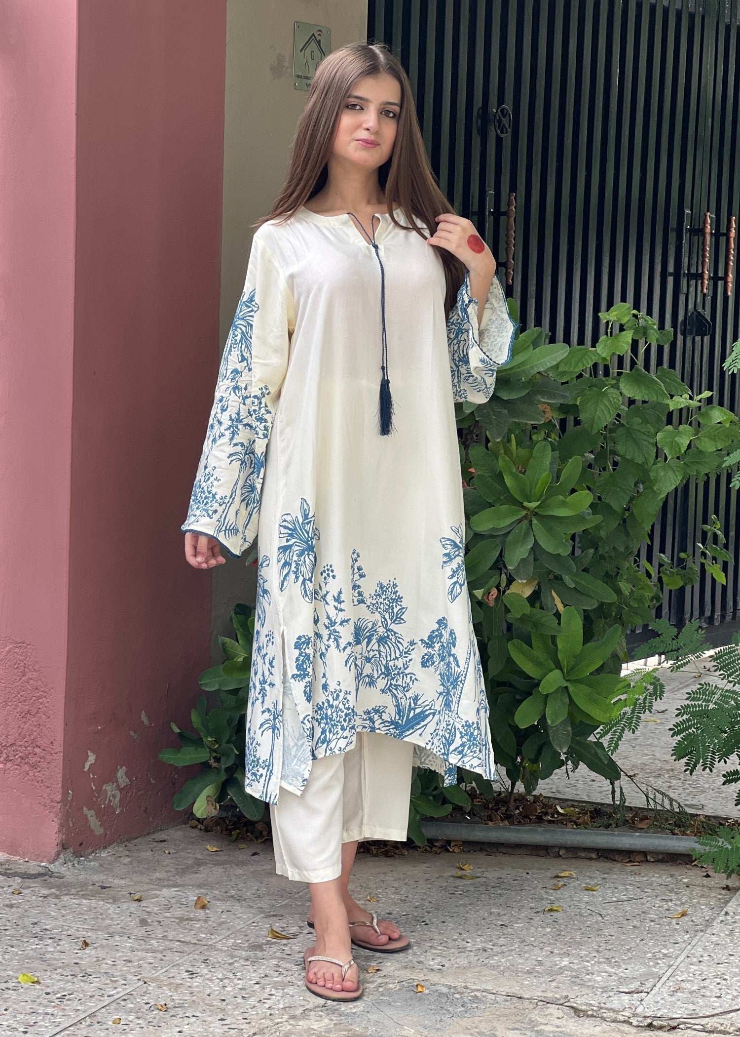 linen Kurta Set in Cream