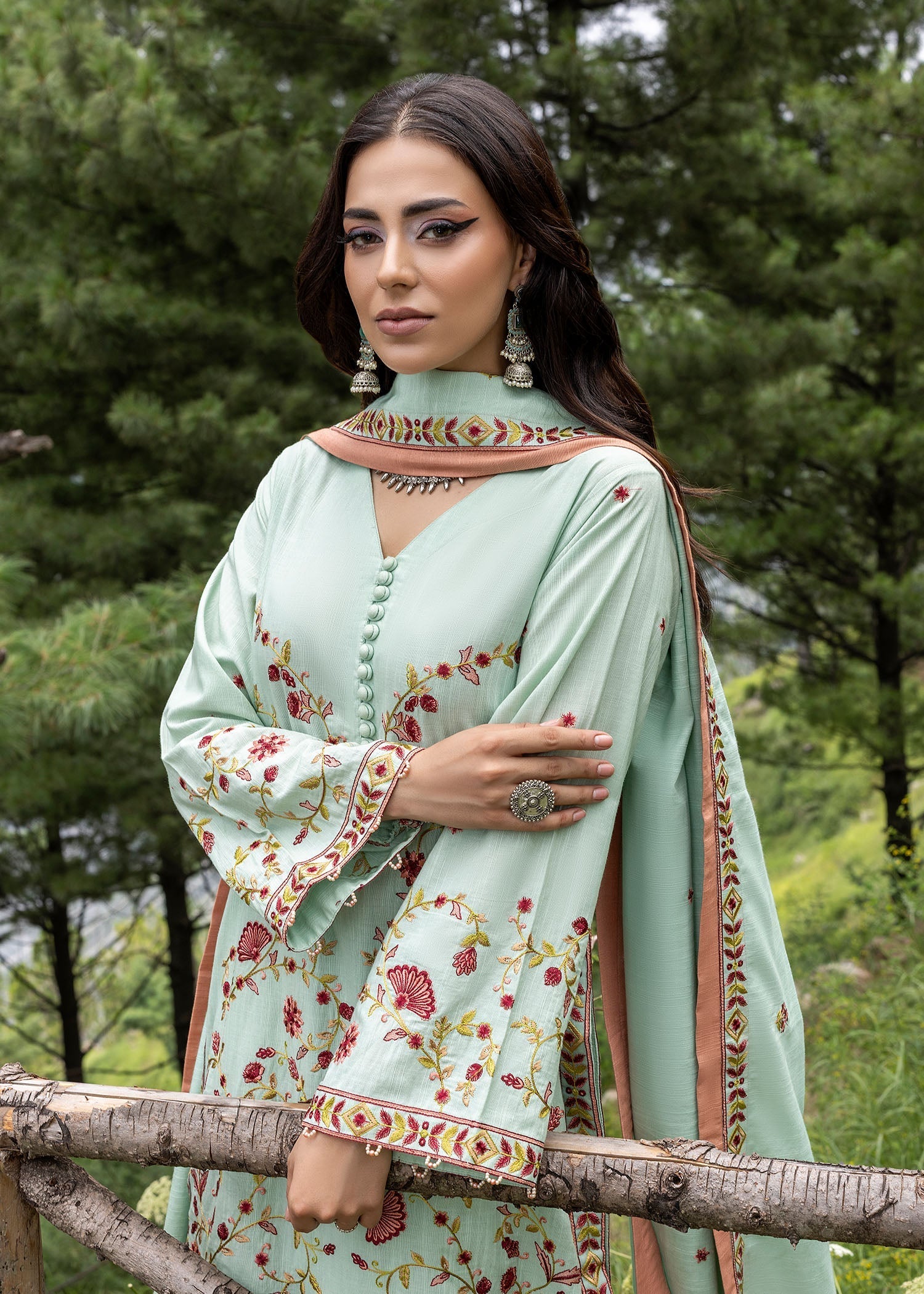 khaddar Kurta Set in Mint green