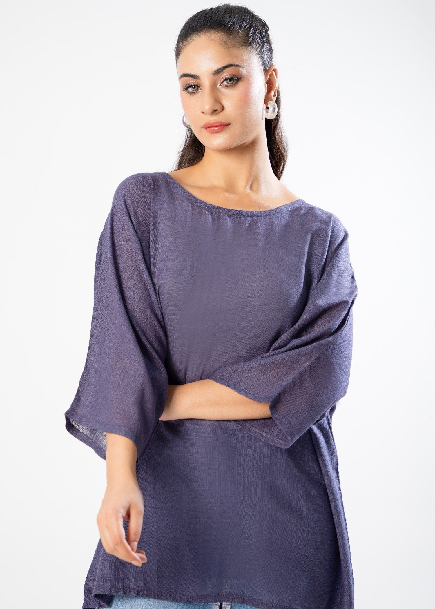 slub lawn Top in Purple