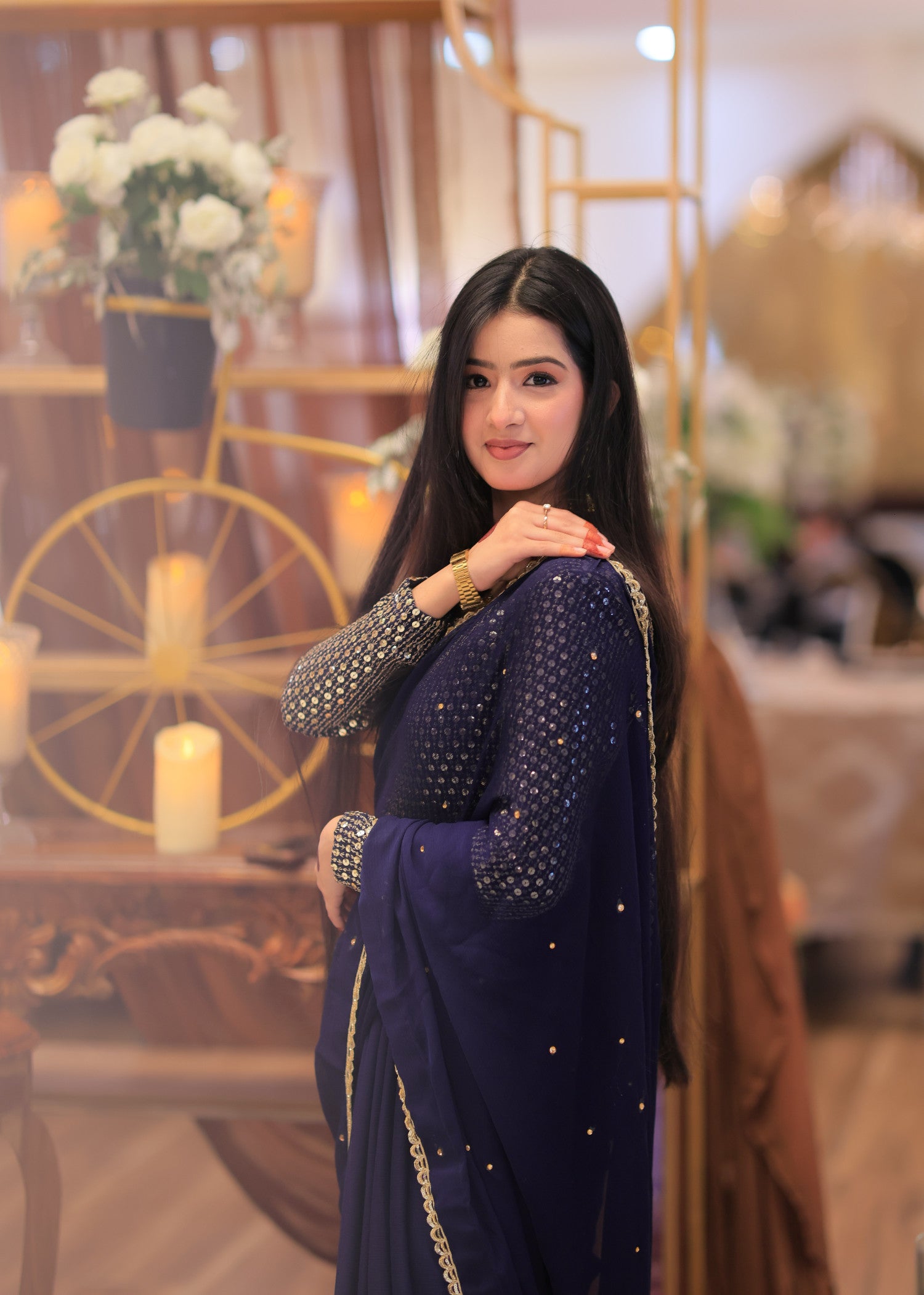 raw silk Saree in Navy blue