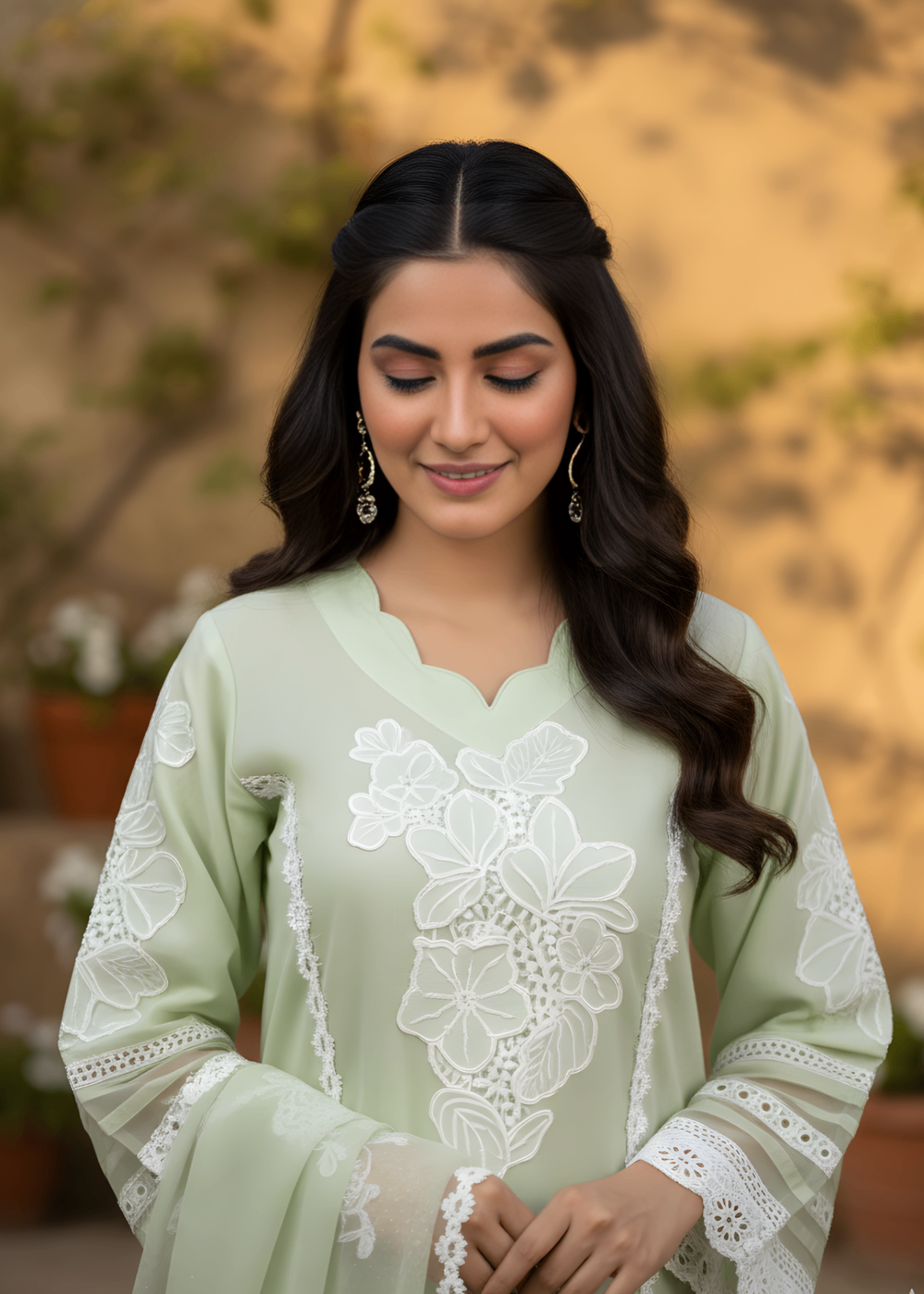 khaddi net Kurta Set in Mint green