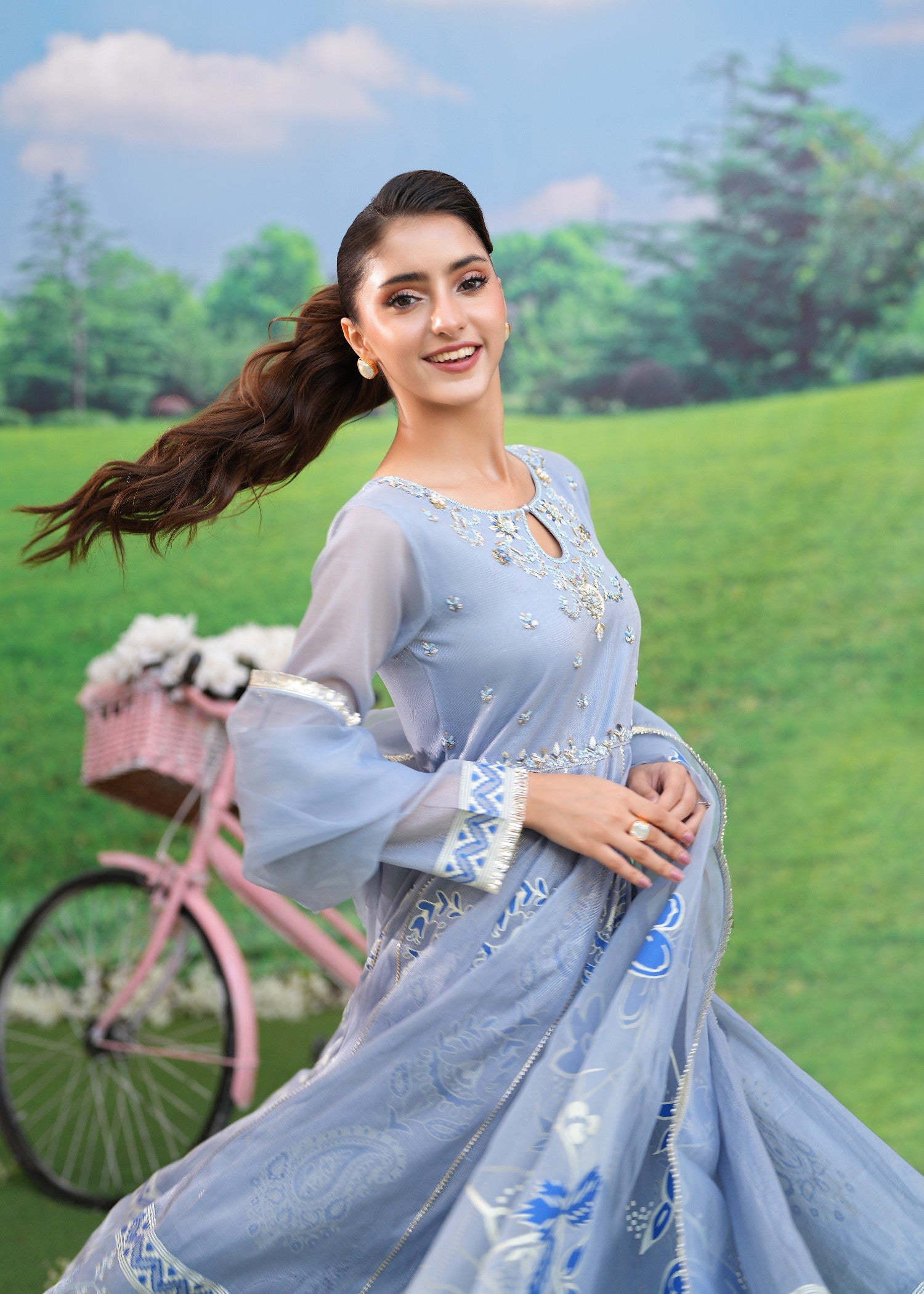 masuri Pishwas in Sky blue