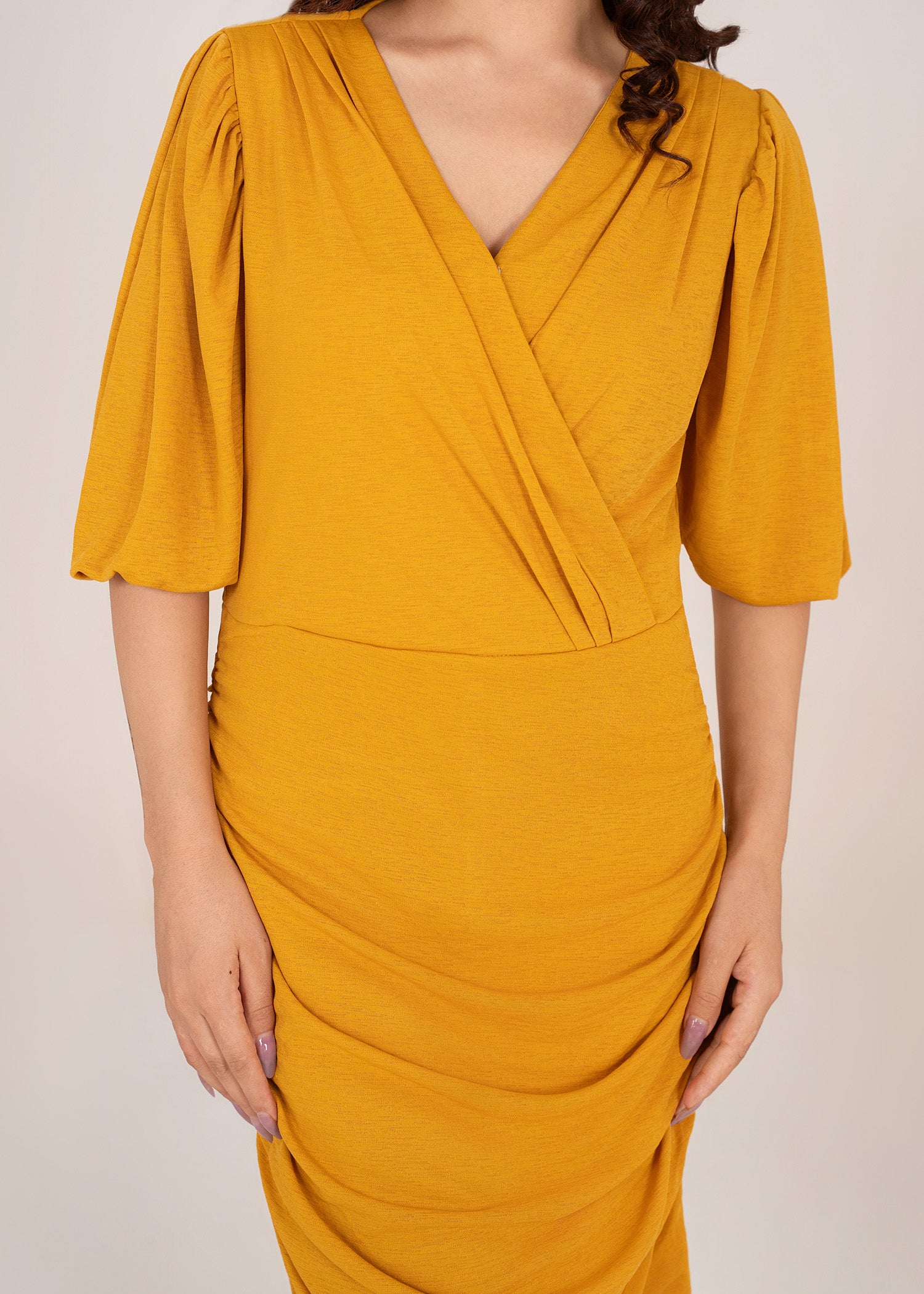 polyester-silk blend Dress in Mustard