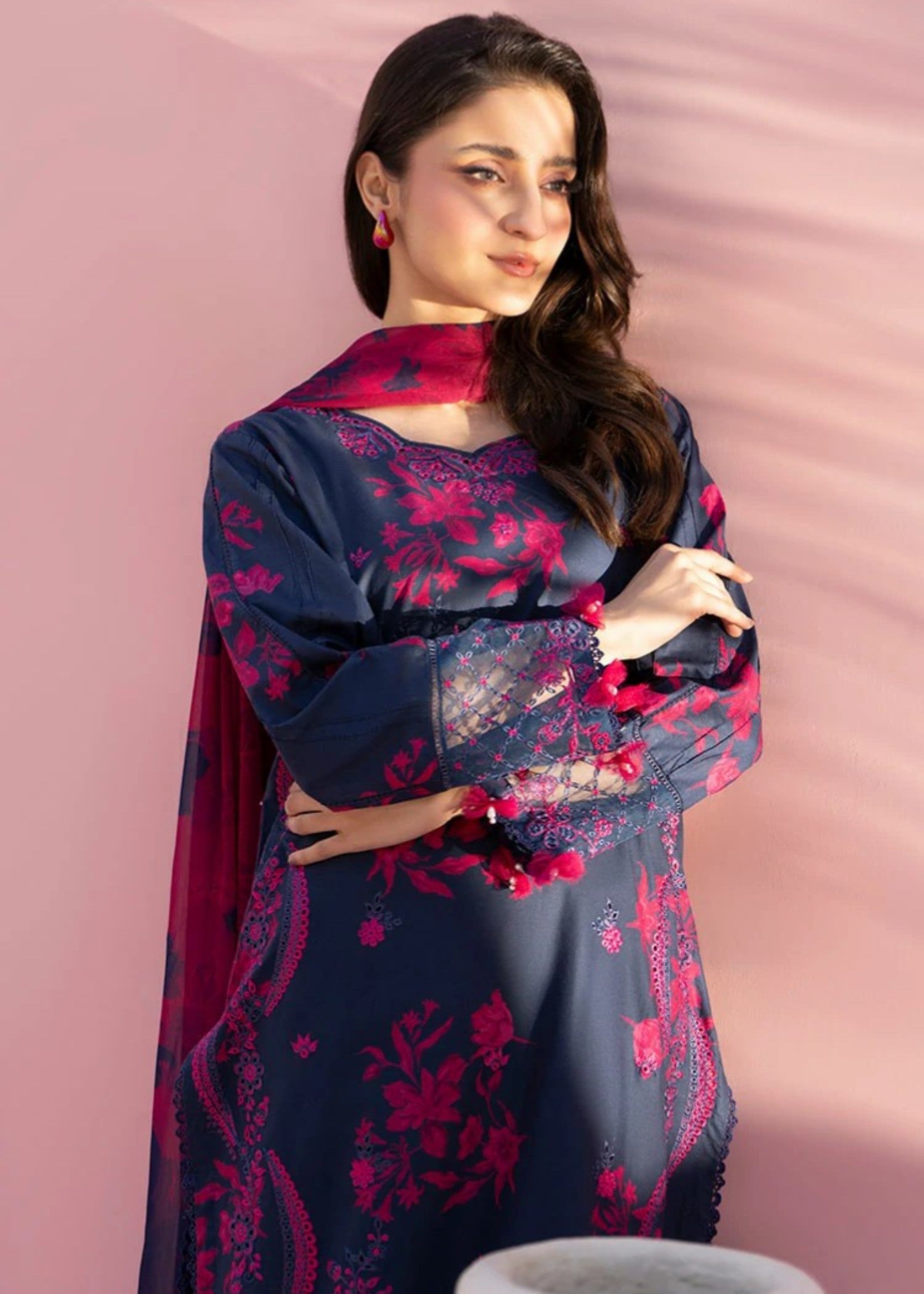 cambric Kurta Set in Purple heart