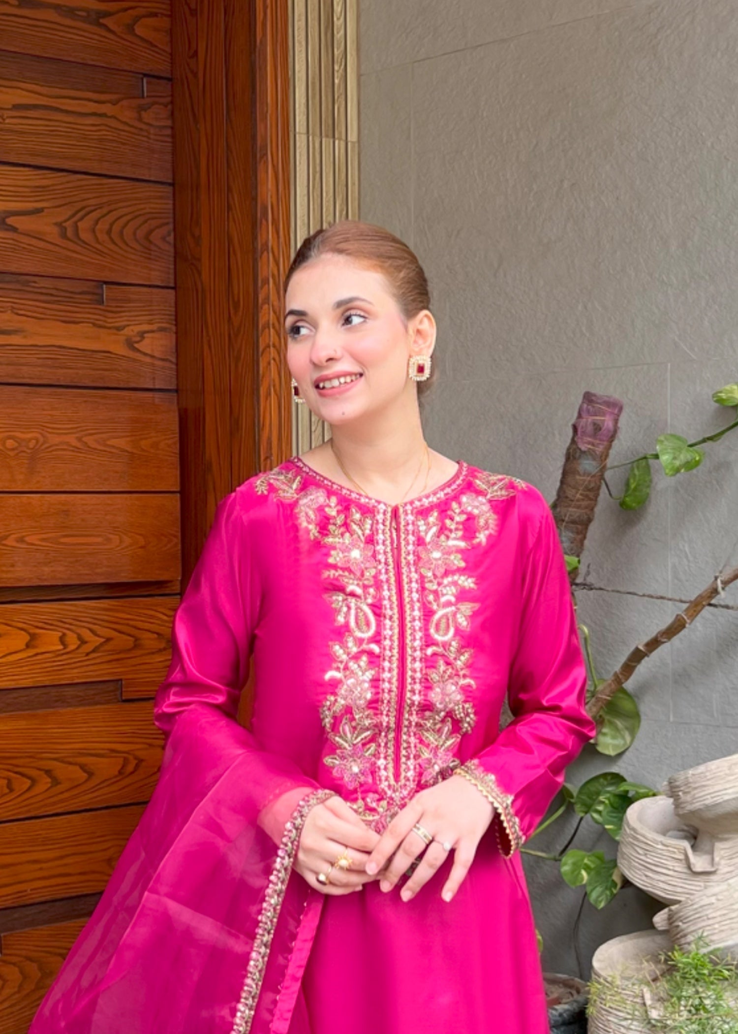 kattan silk Kurta Set in Raspberry pink