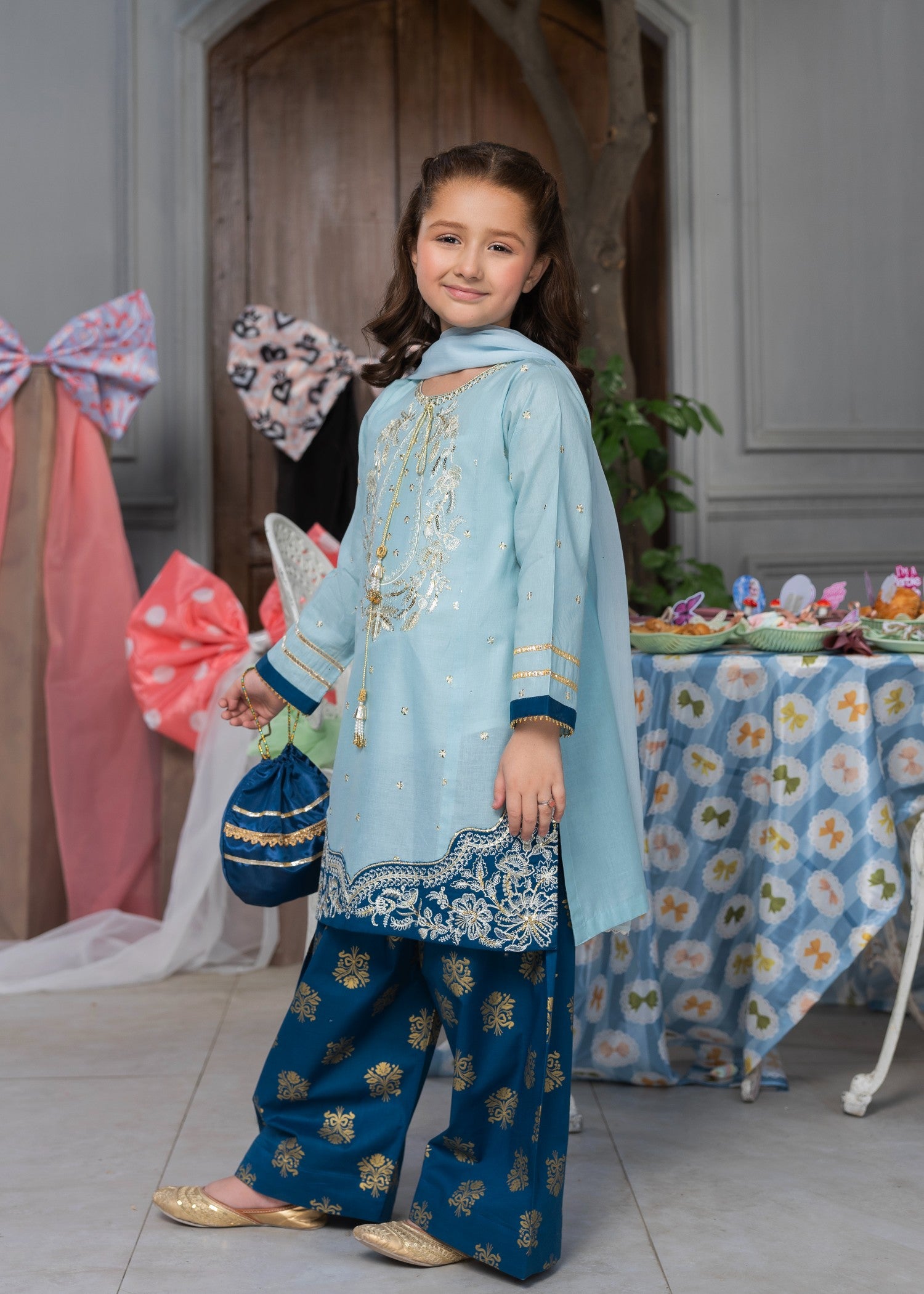 lawn cotton Kurta Set in Powder blue