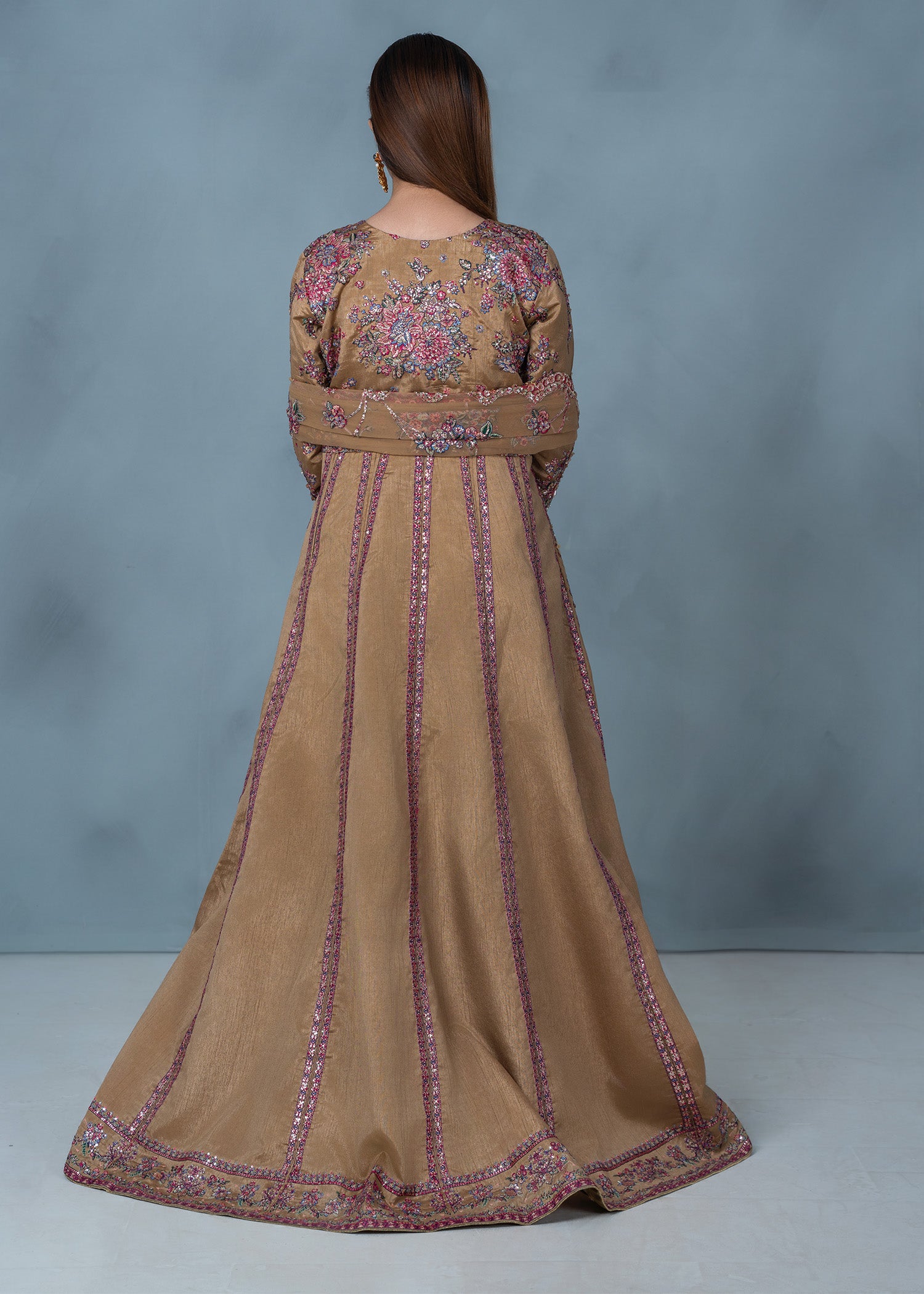 raw silk Maxi in Camel brown