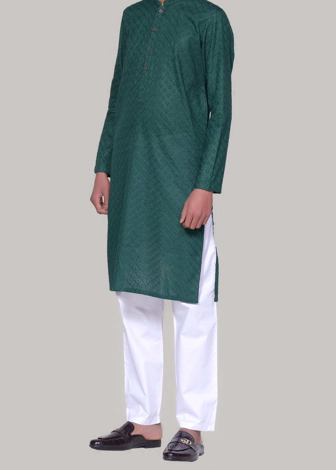 chikankari cotton Kurta in Bottle green