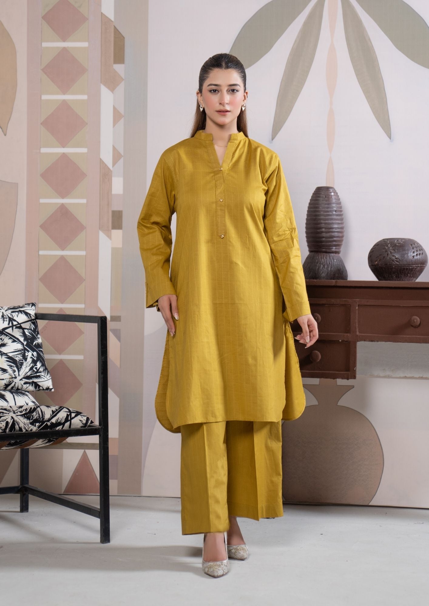 lawn cotton Co Ord Sets in Mustard