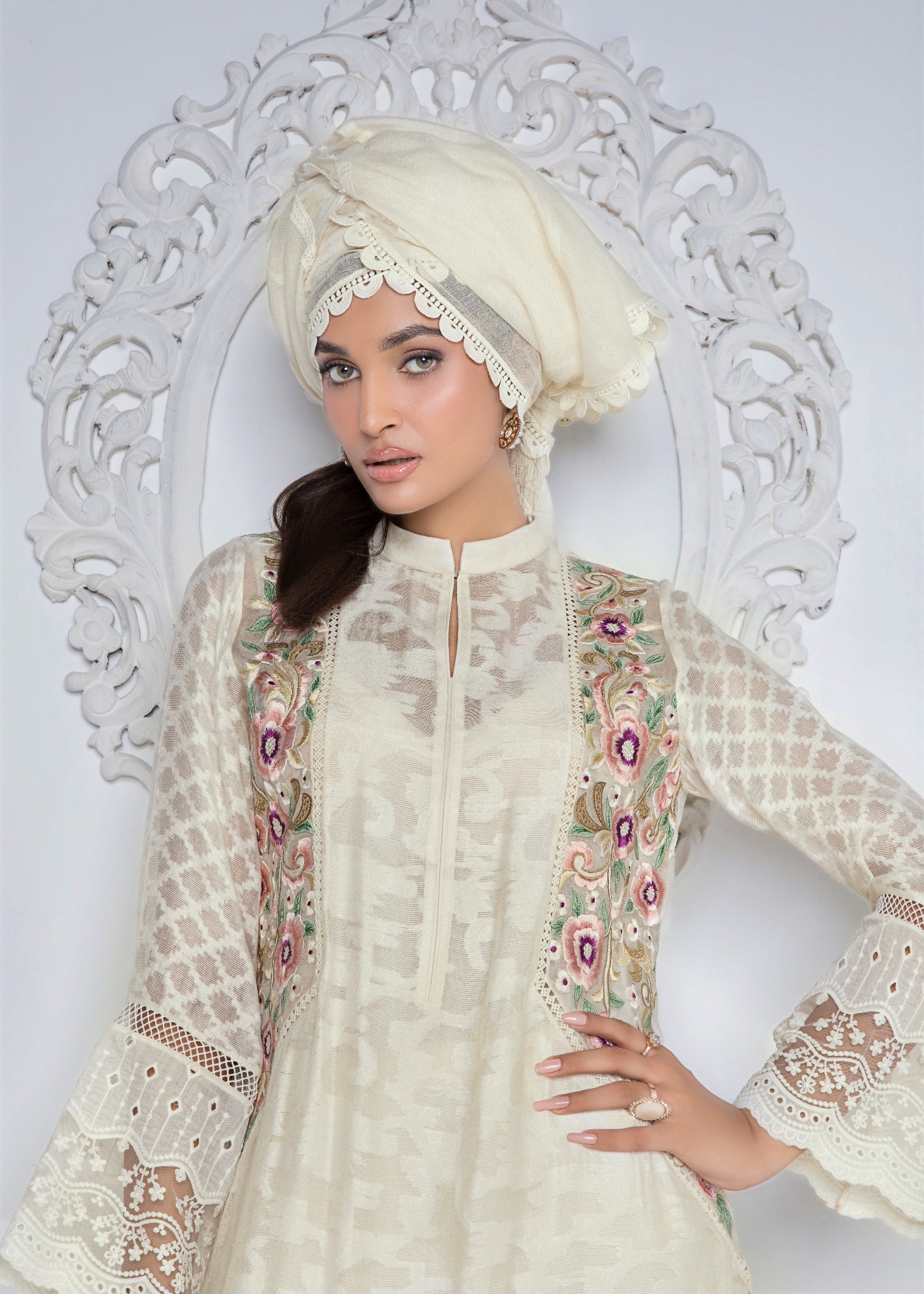 khaddi net Kurti in Ivory