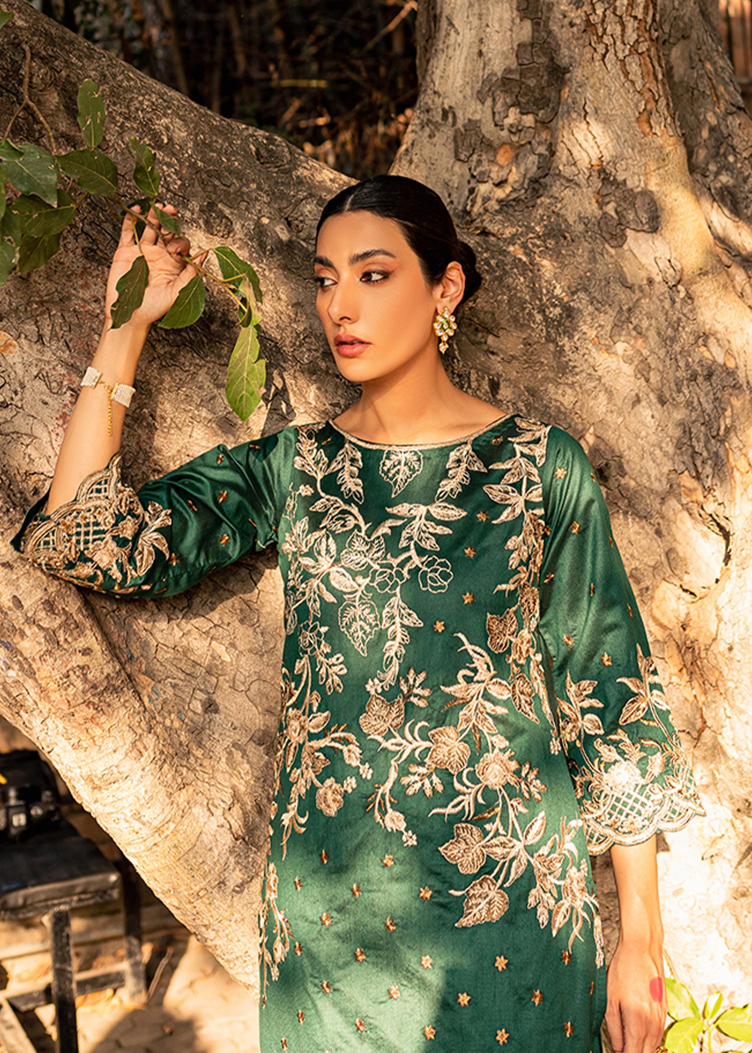 chambray Kurta Set in Green