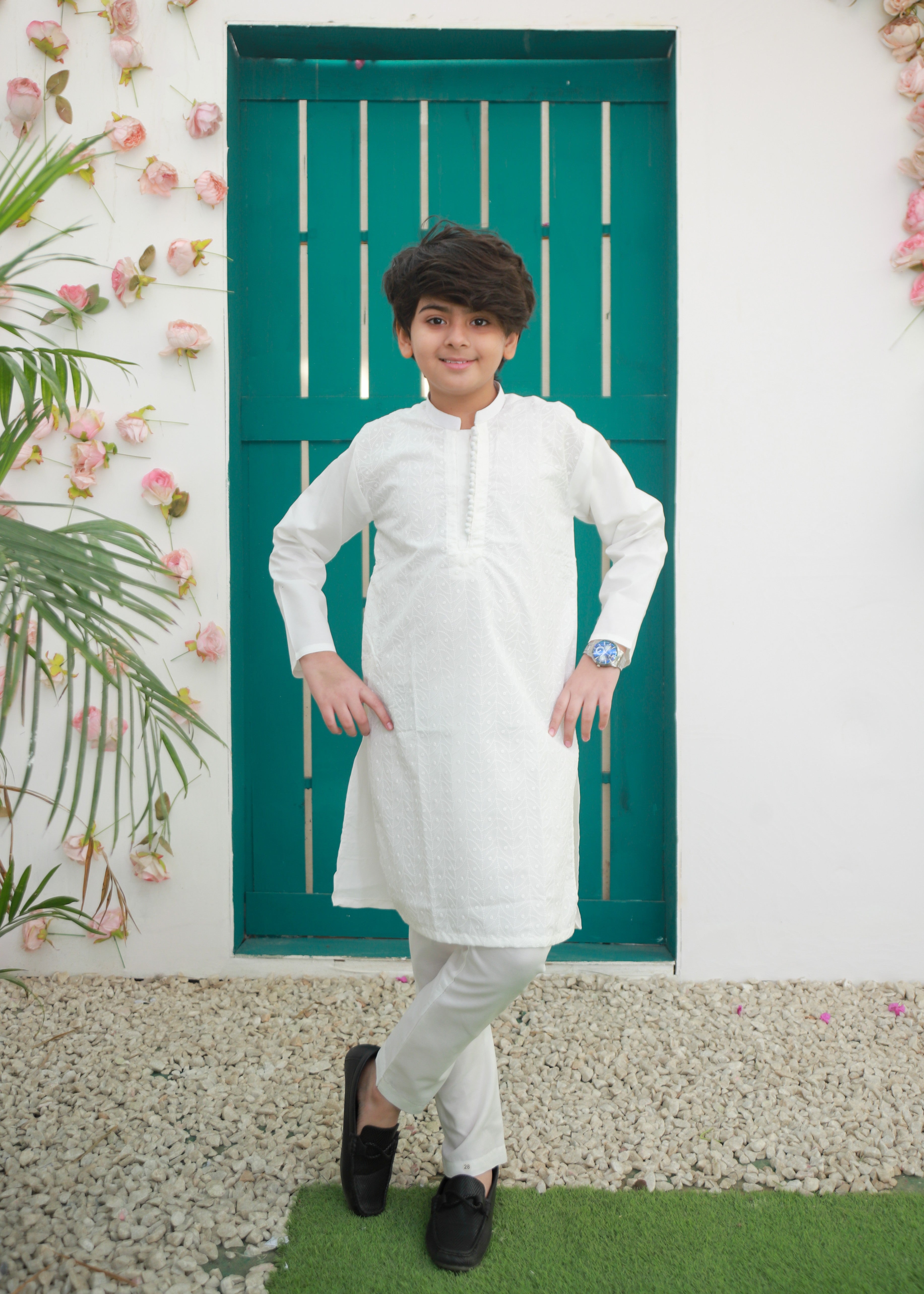 cotton Kurta Set in Ghost white