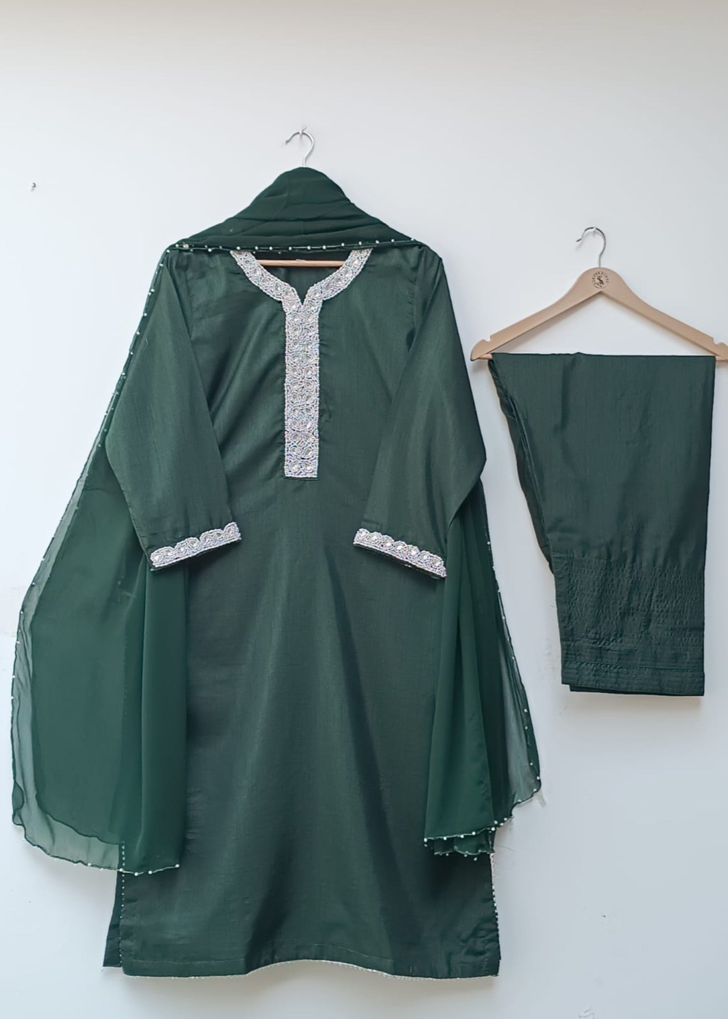 poly silk Kurta Set in Dark green