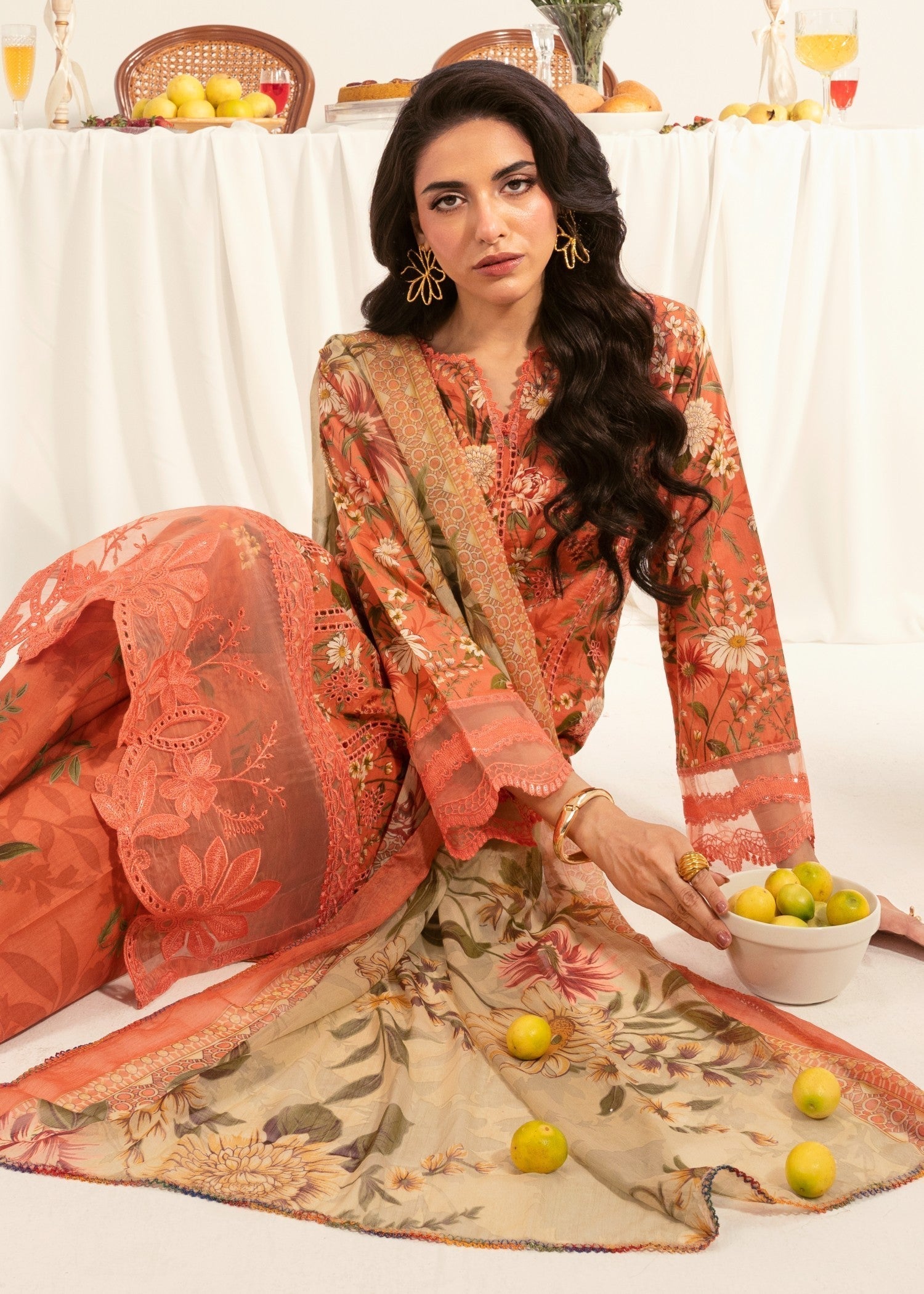 lawn Kurta Set in Copper red
