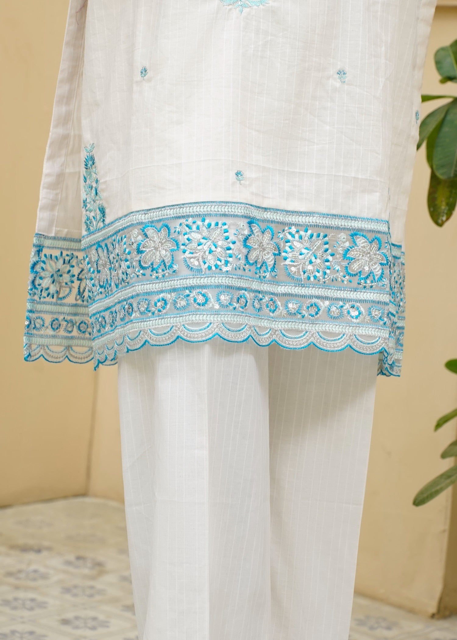 cotton dobby Kurta Set in Off-white