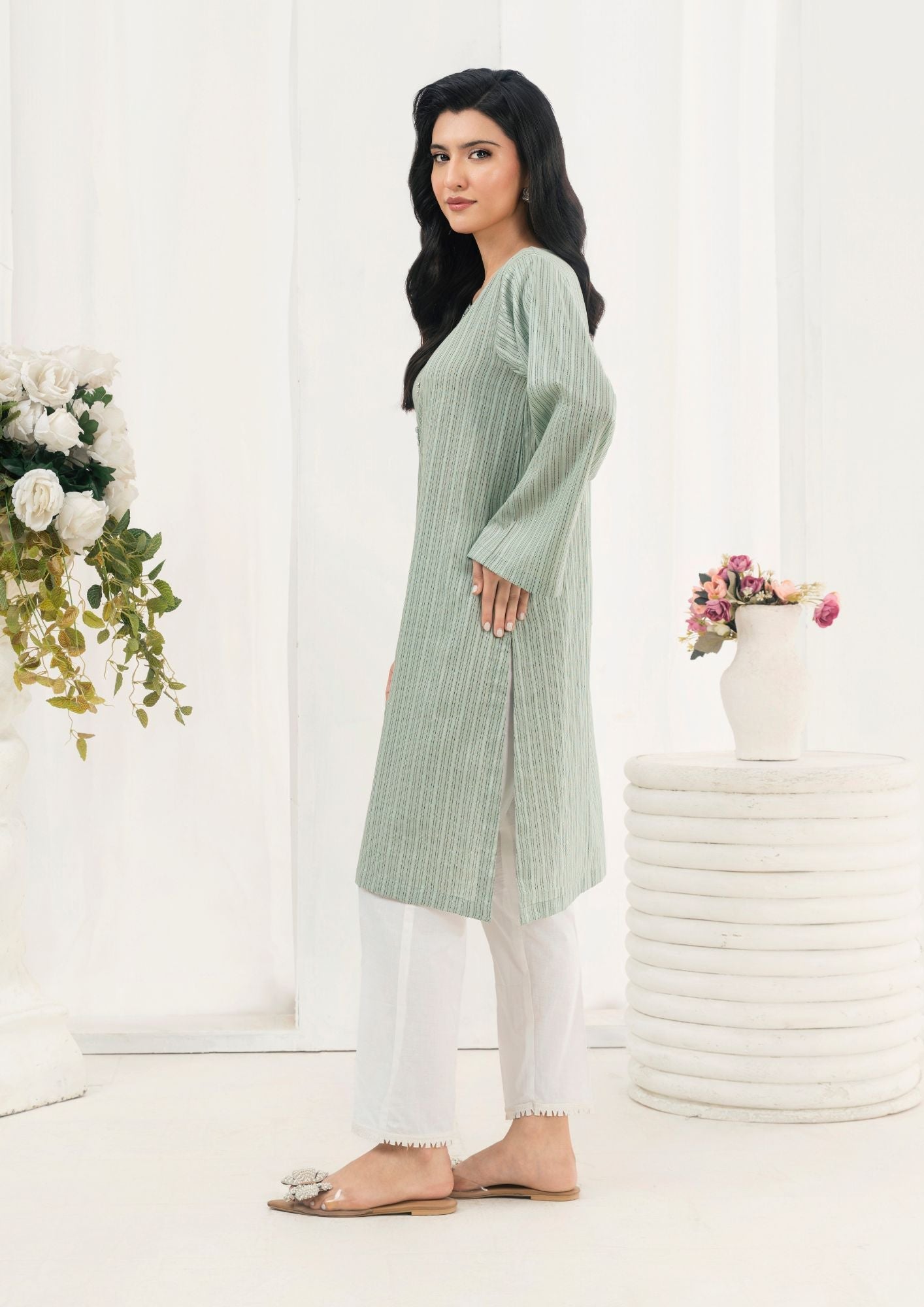 textured lawn Kurti in Pastel green
