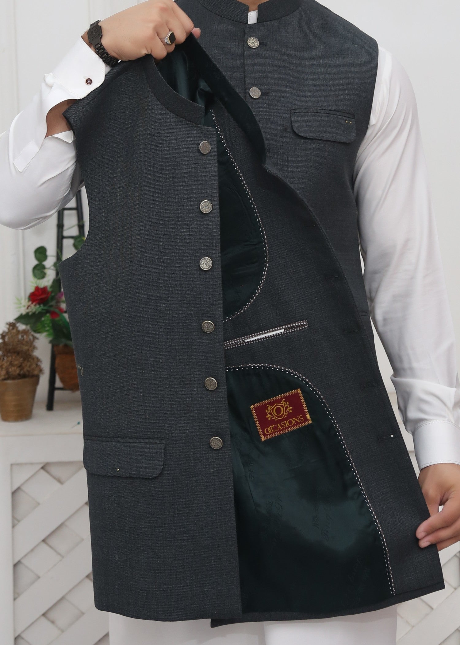 tropical Waistcoat in Smoke grey