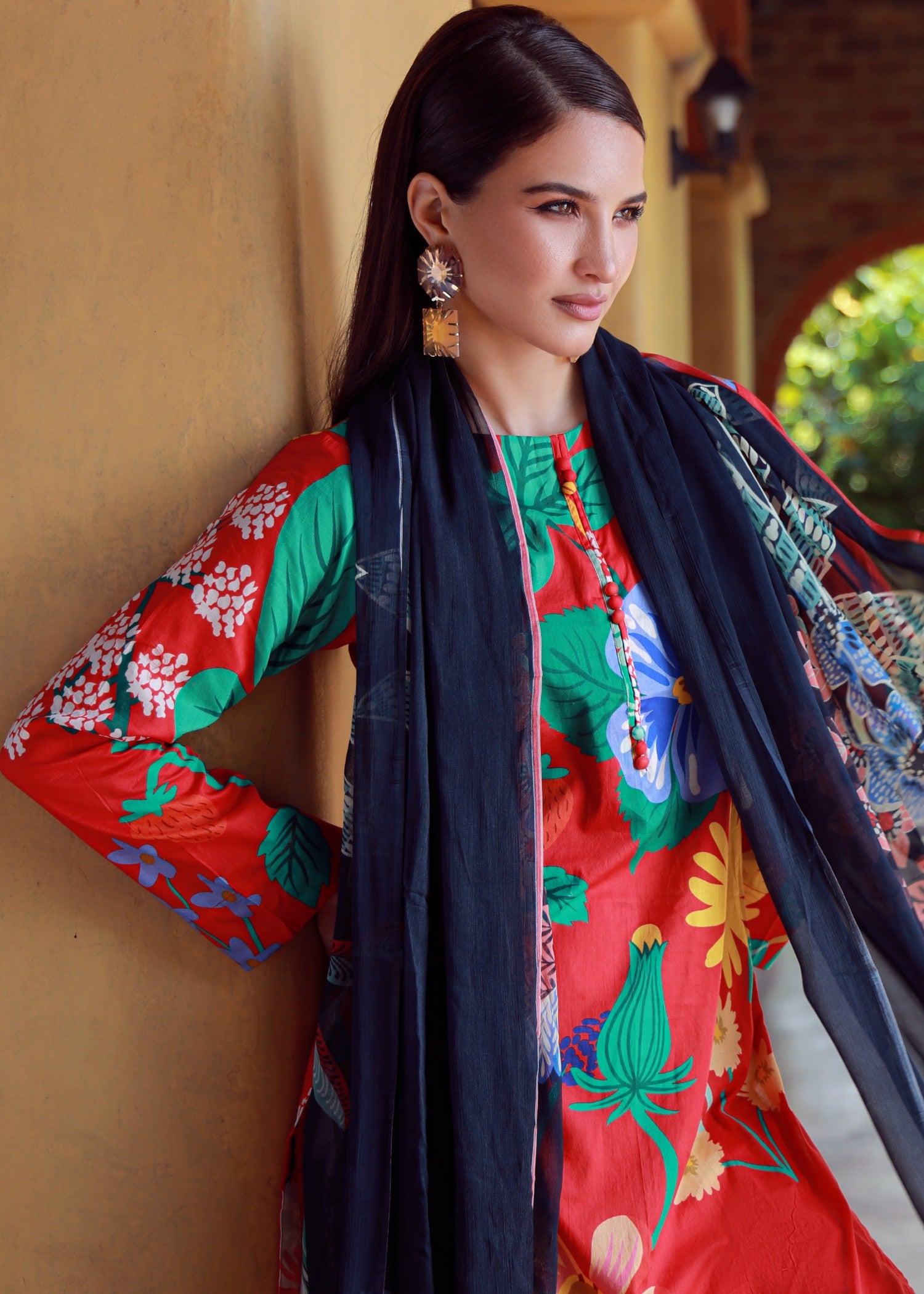 lawn Sharara in Red