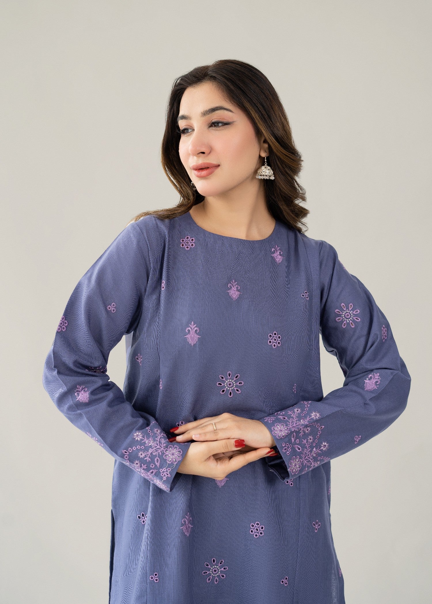 slub khaddar Kurta Set in Royal purple