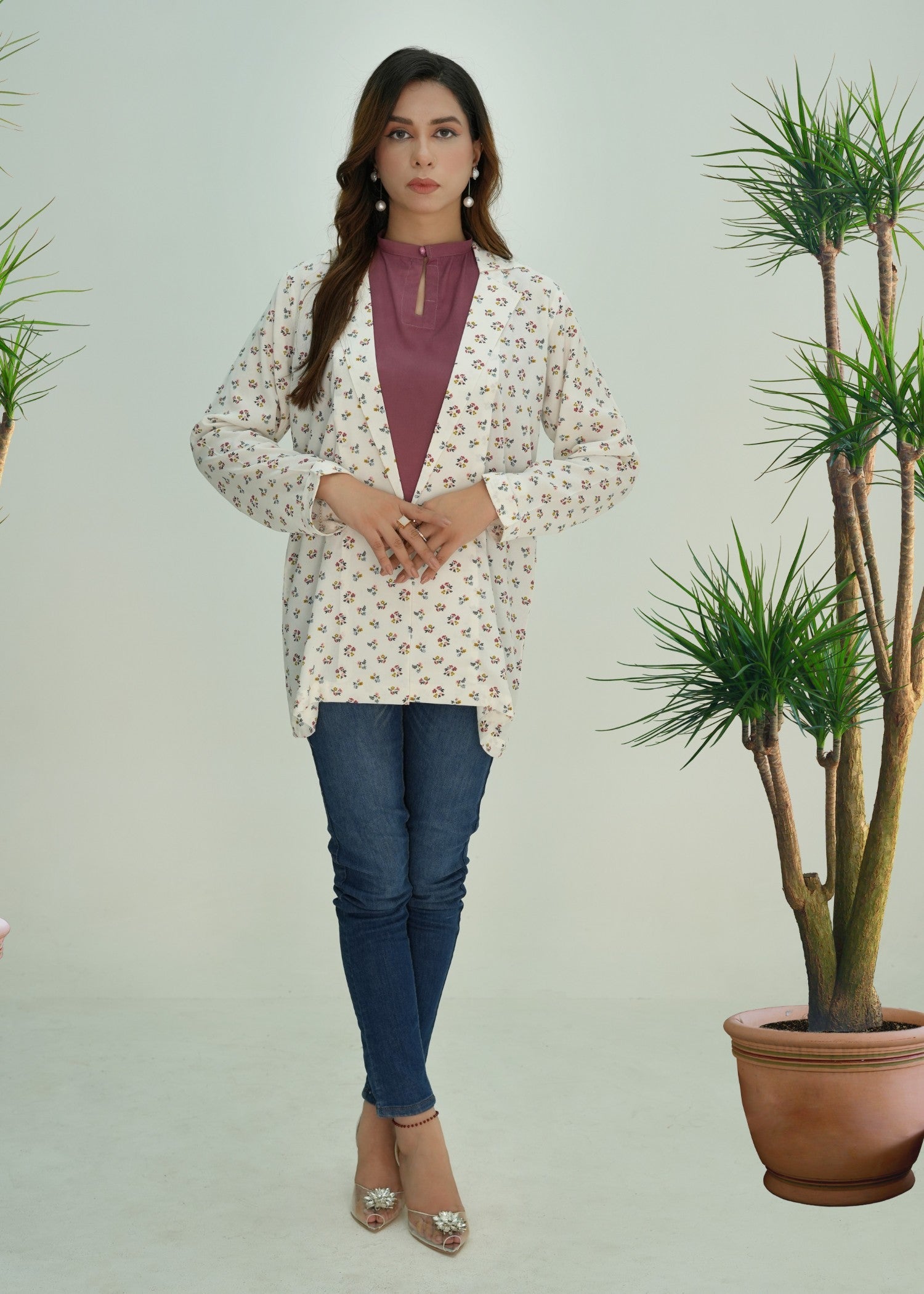 georgette chiffon Blazer in White