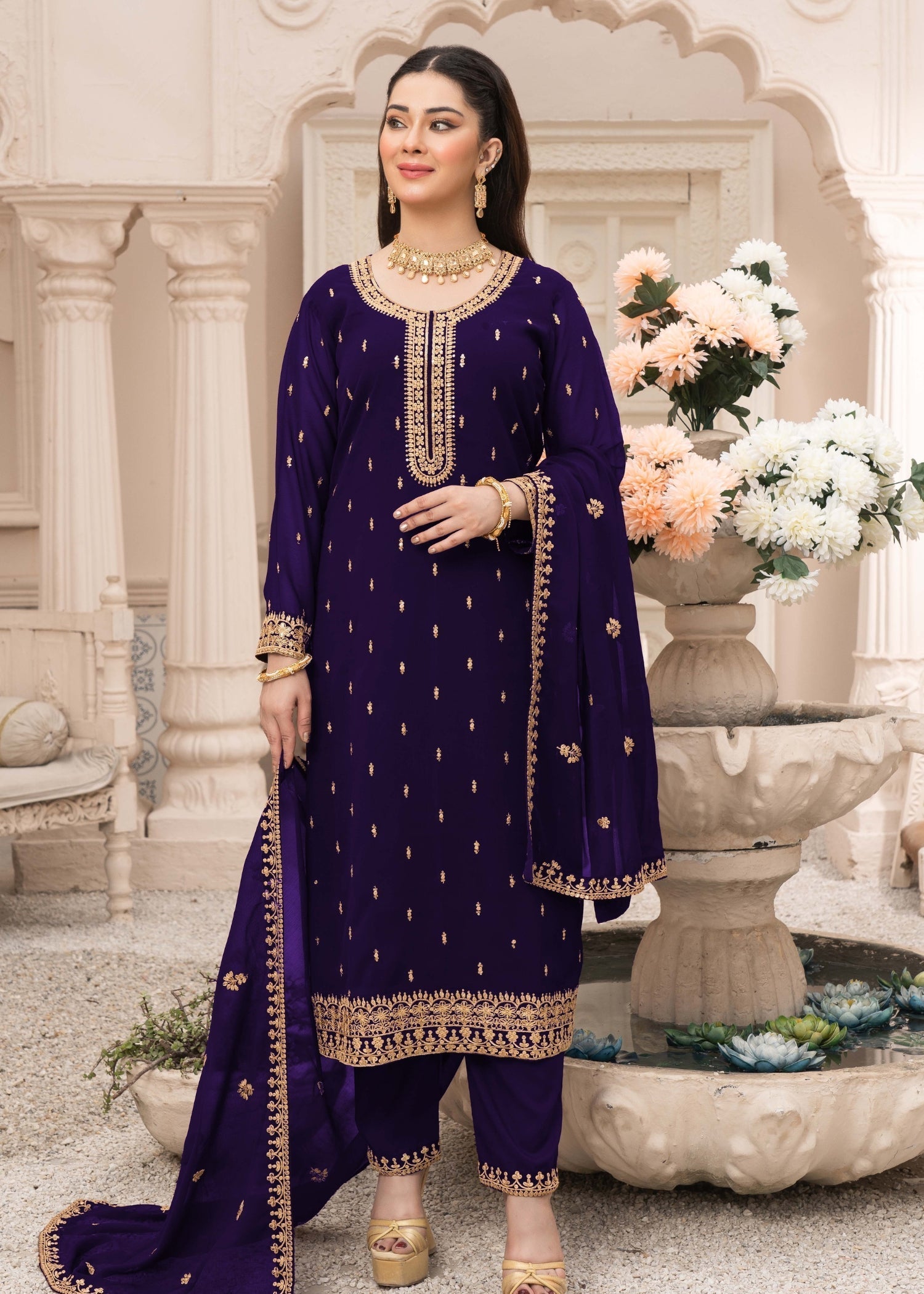 chiffon Kurta Set in Purple
