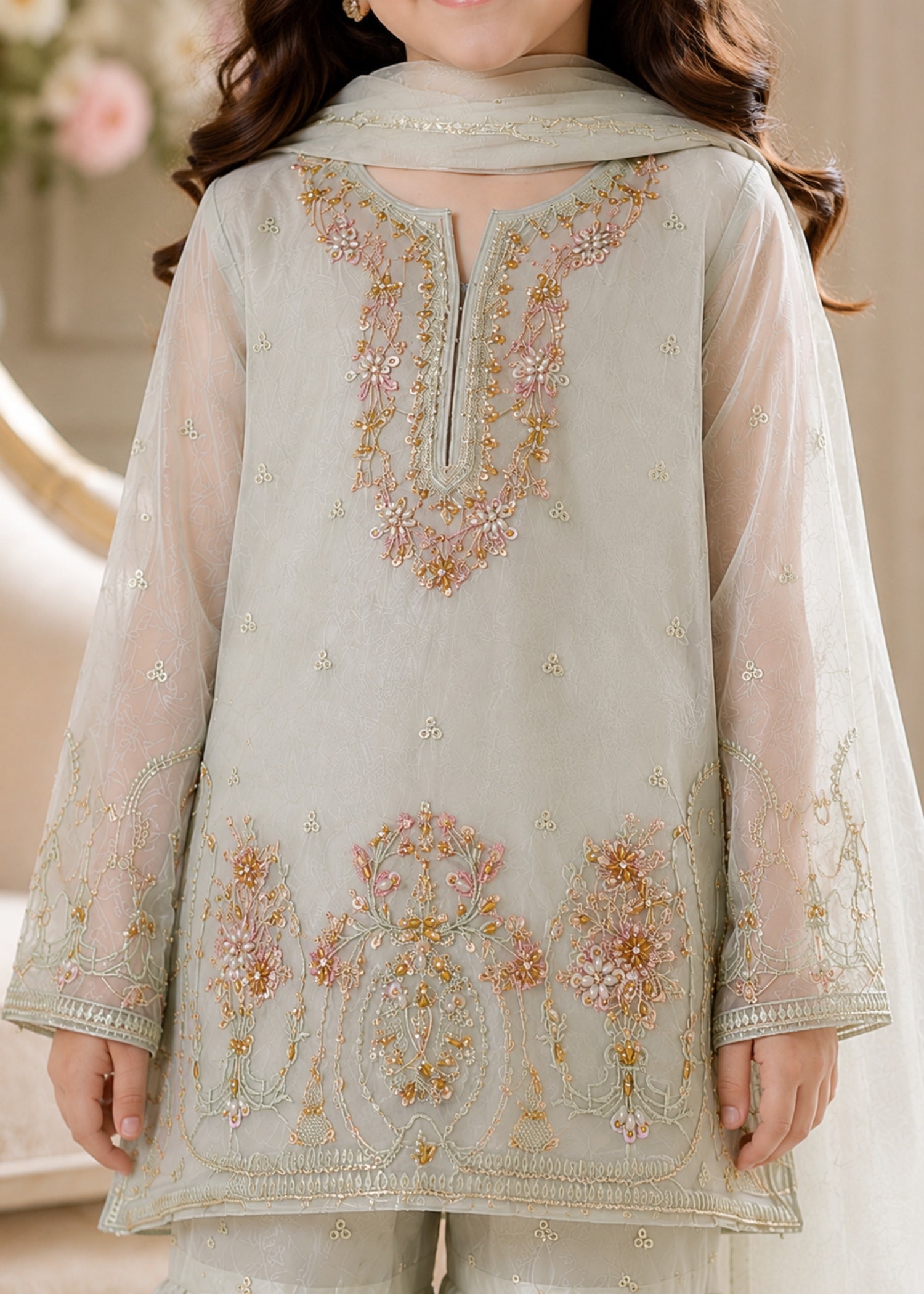 organza Gharara in Tea green