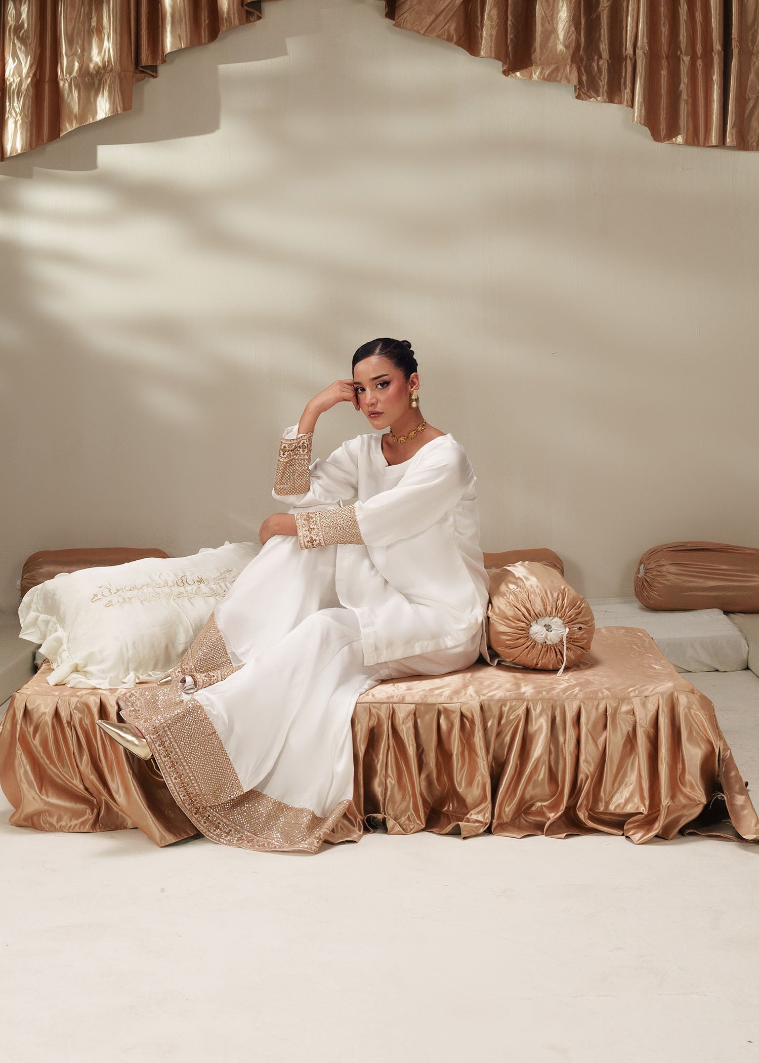 silk charmeuse Sharara in Ivory