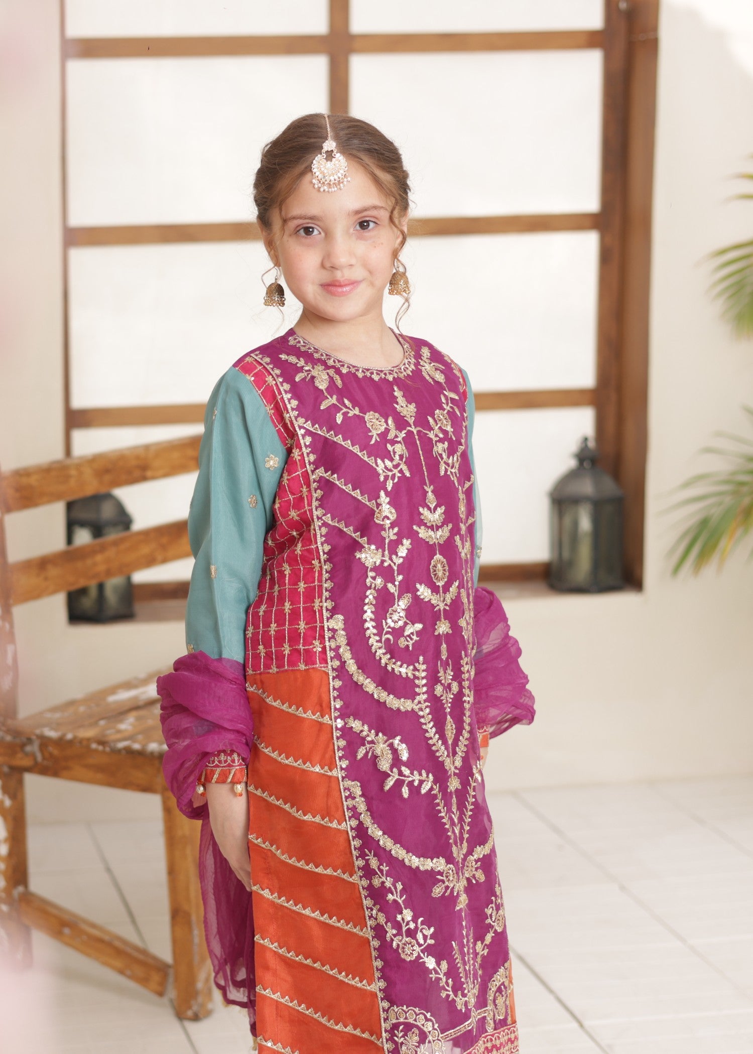 organza Kurta Set in Magenta