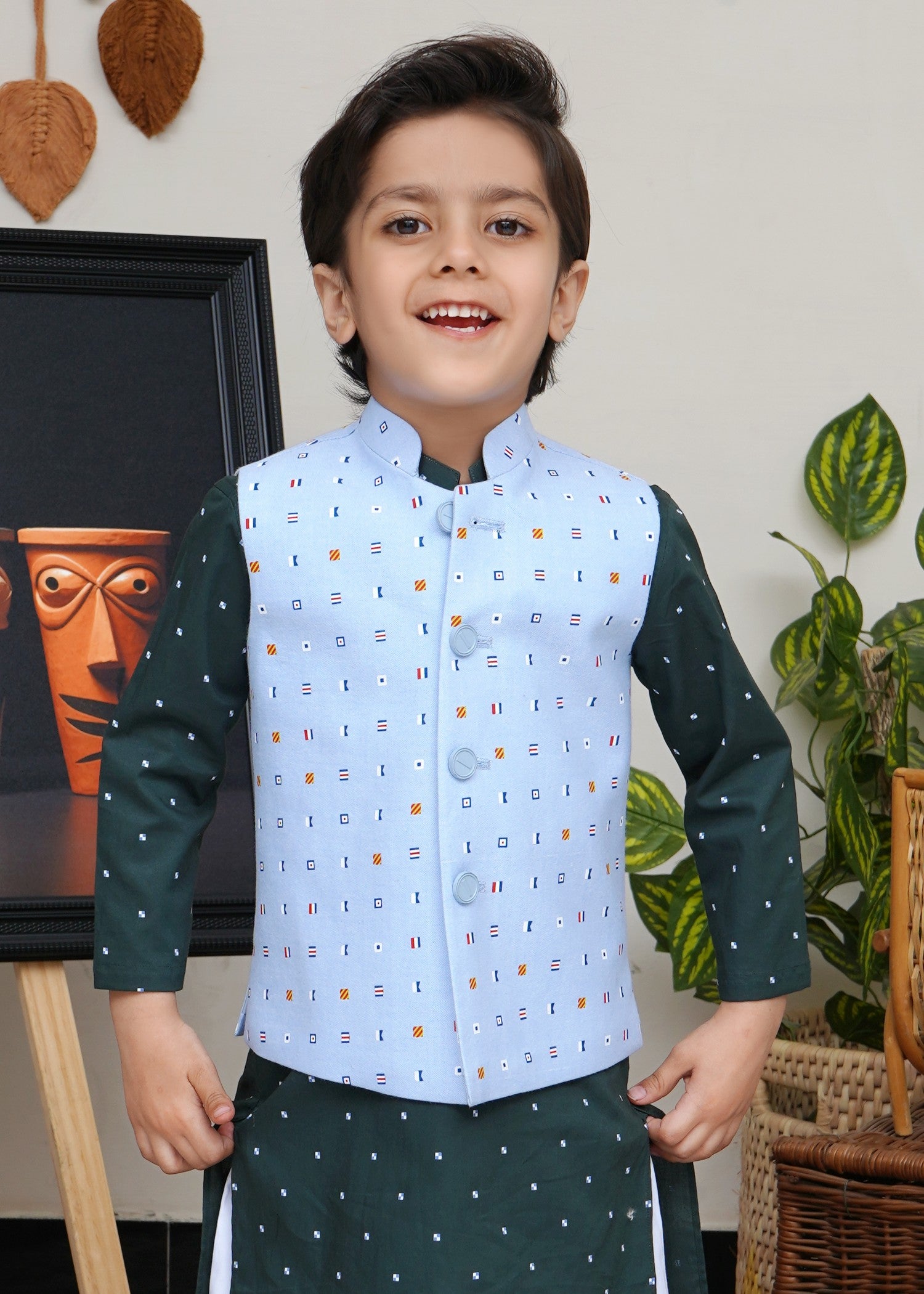 jamawar Waistcoat in Ice blue