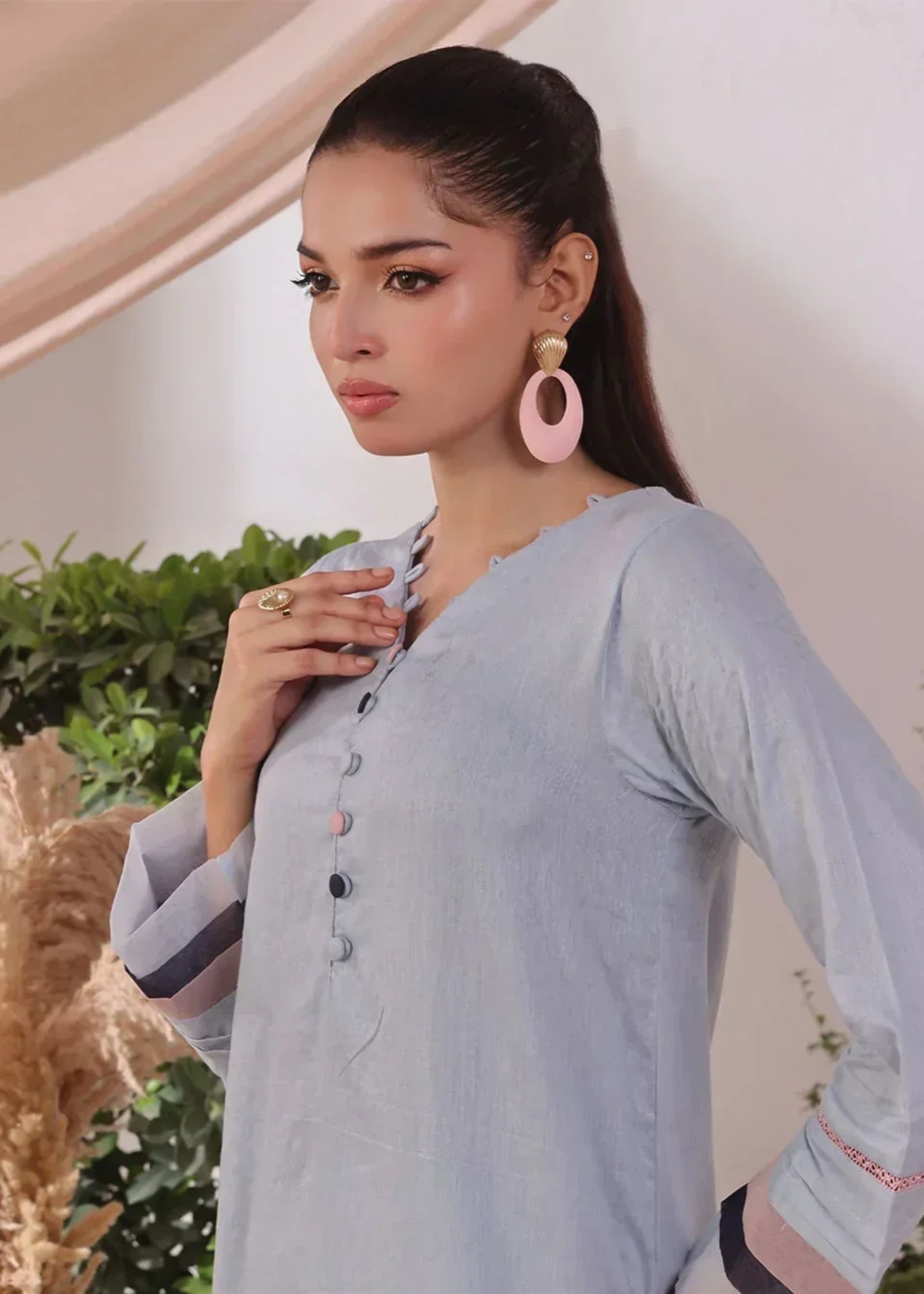 polyester georgette Kurta Set in Light blue