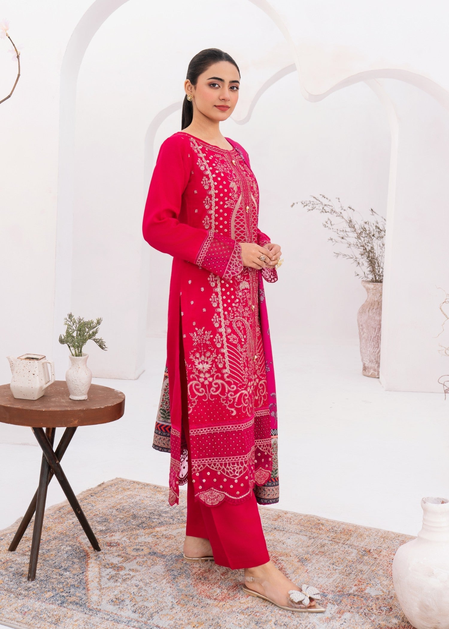 viscose Kurta Set in Shocking pink