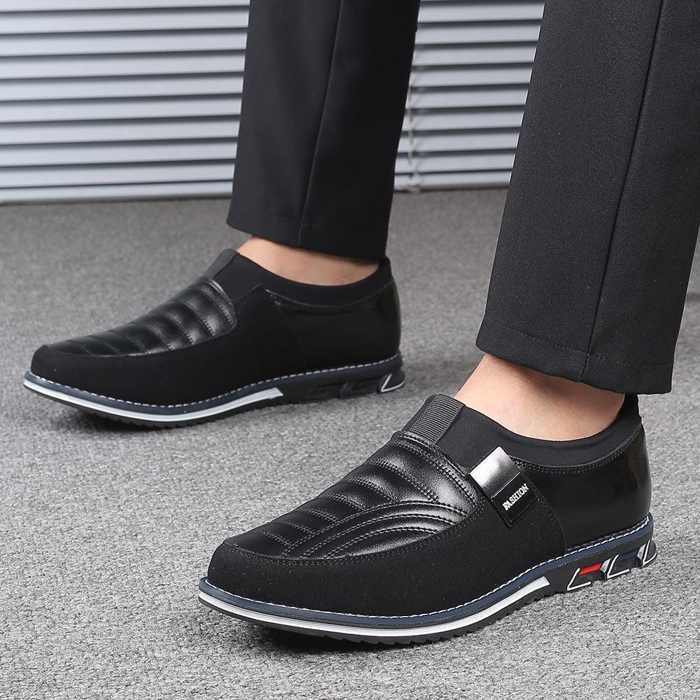 Rubber Breathable Round Toe Black Casual Microfiber Leather Shoes
