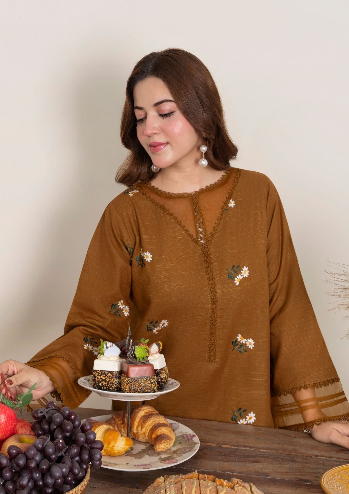 khaddar Kurta Set in Hazelwood brown