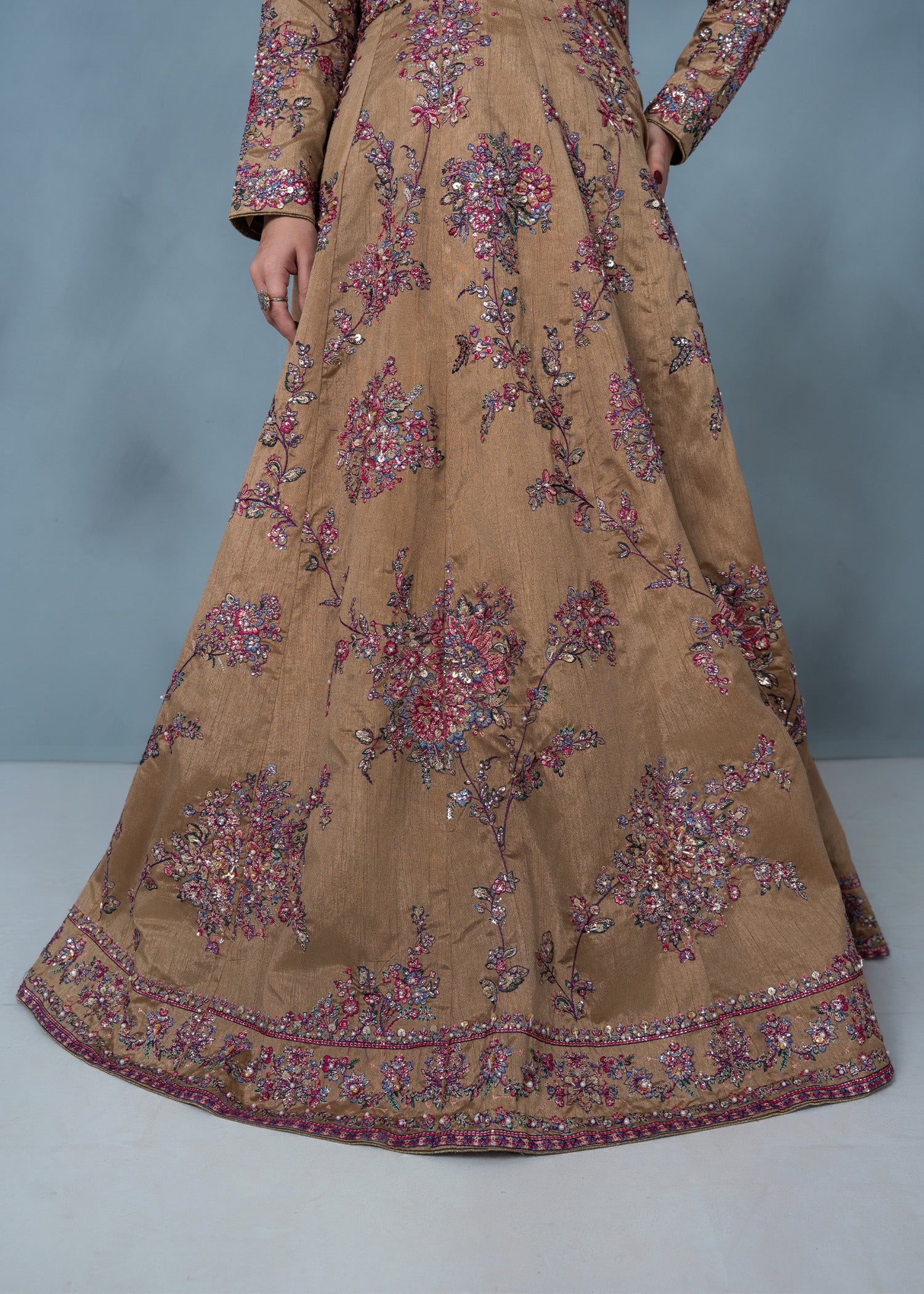raw silk Maxi in Camel brown