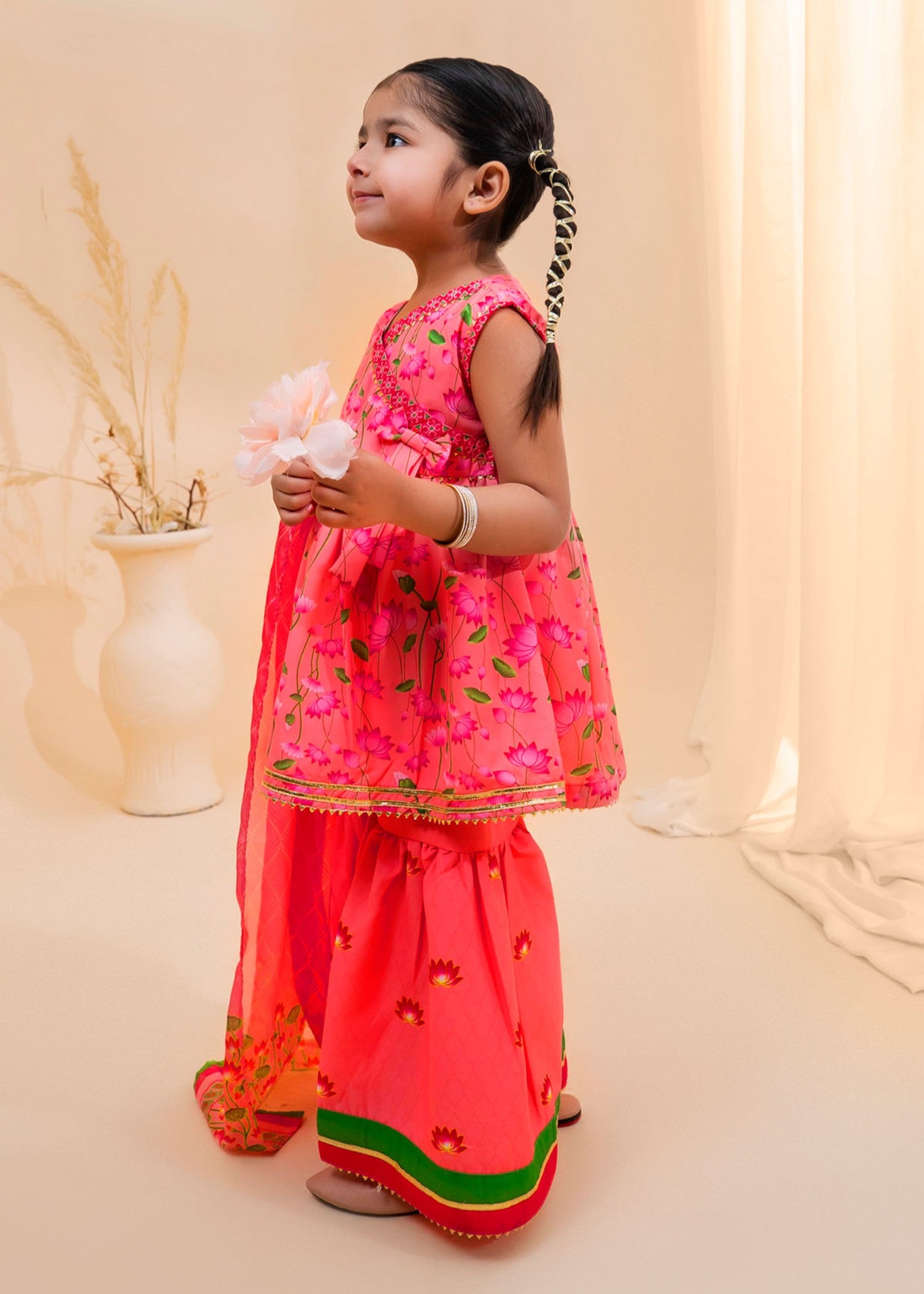 poly lawn Gharara in Cotton candy pink