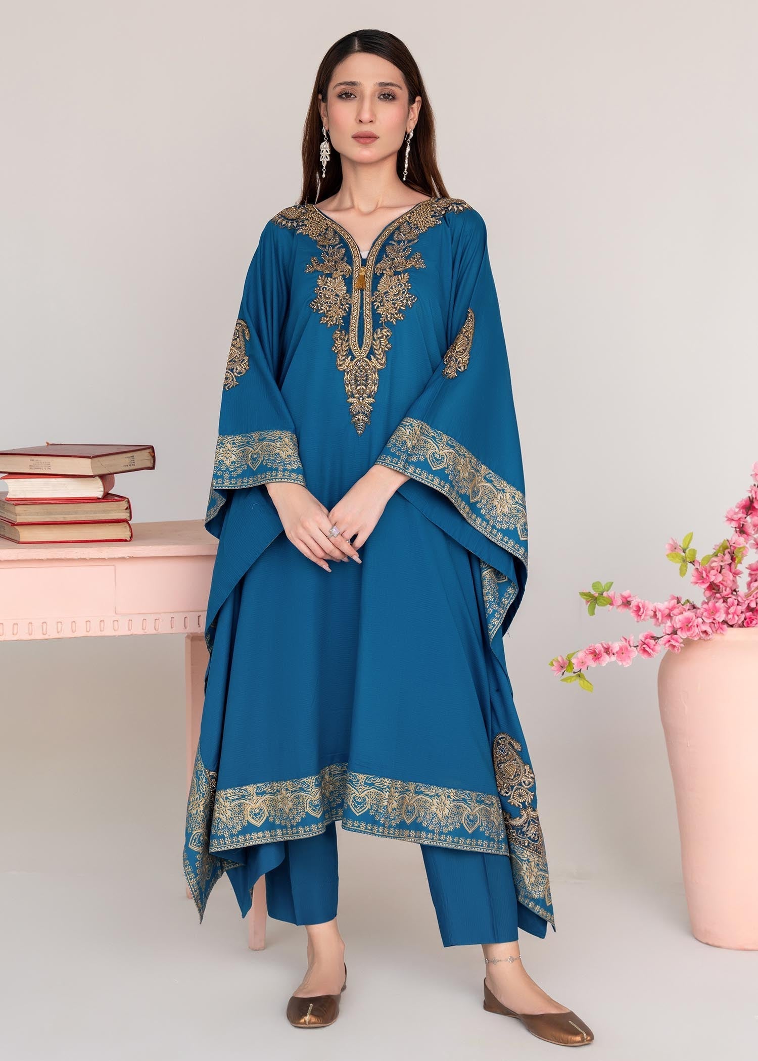 lawn Kaftan in Steel blue