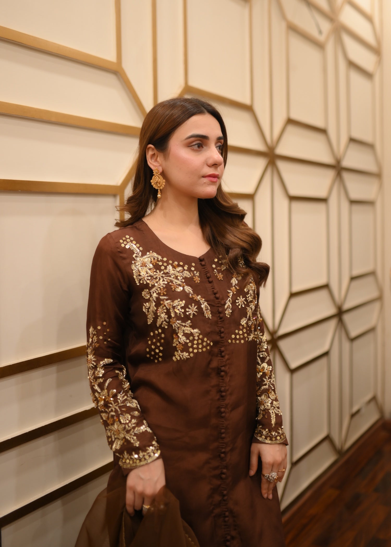 tussar silk Kurta Set in Chocolate brown
