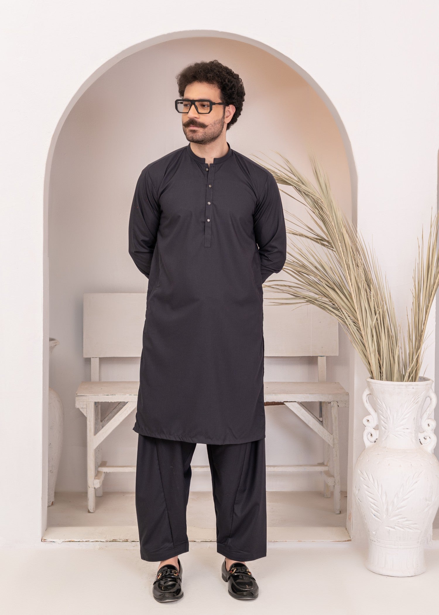 wash & wear Shalwar Kameez in Shadow by Hassan Jee Men