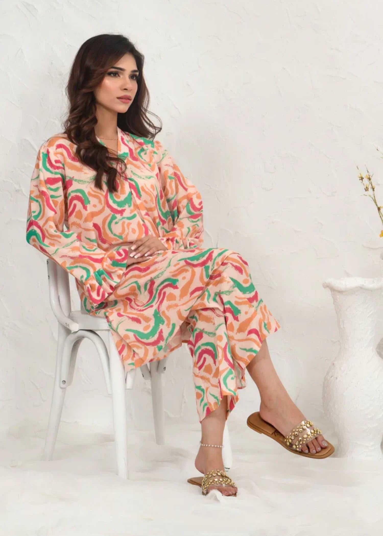 swiss lawn Co Ord Sets in Peach orange