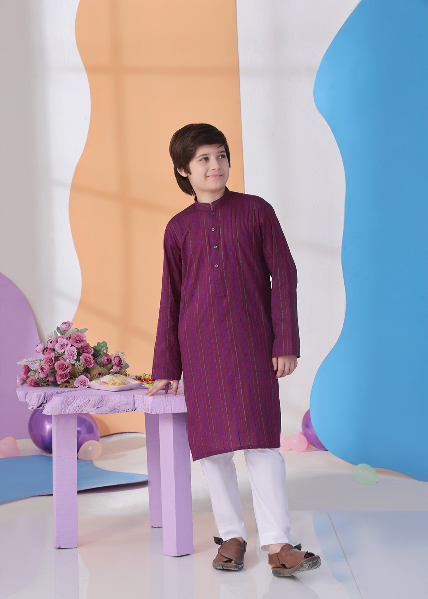 jacquard Kurta in Purple