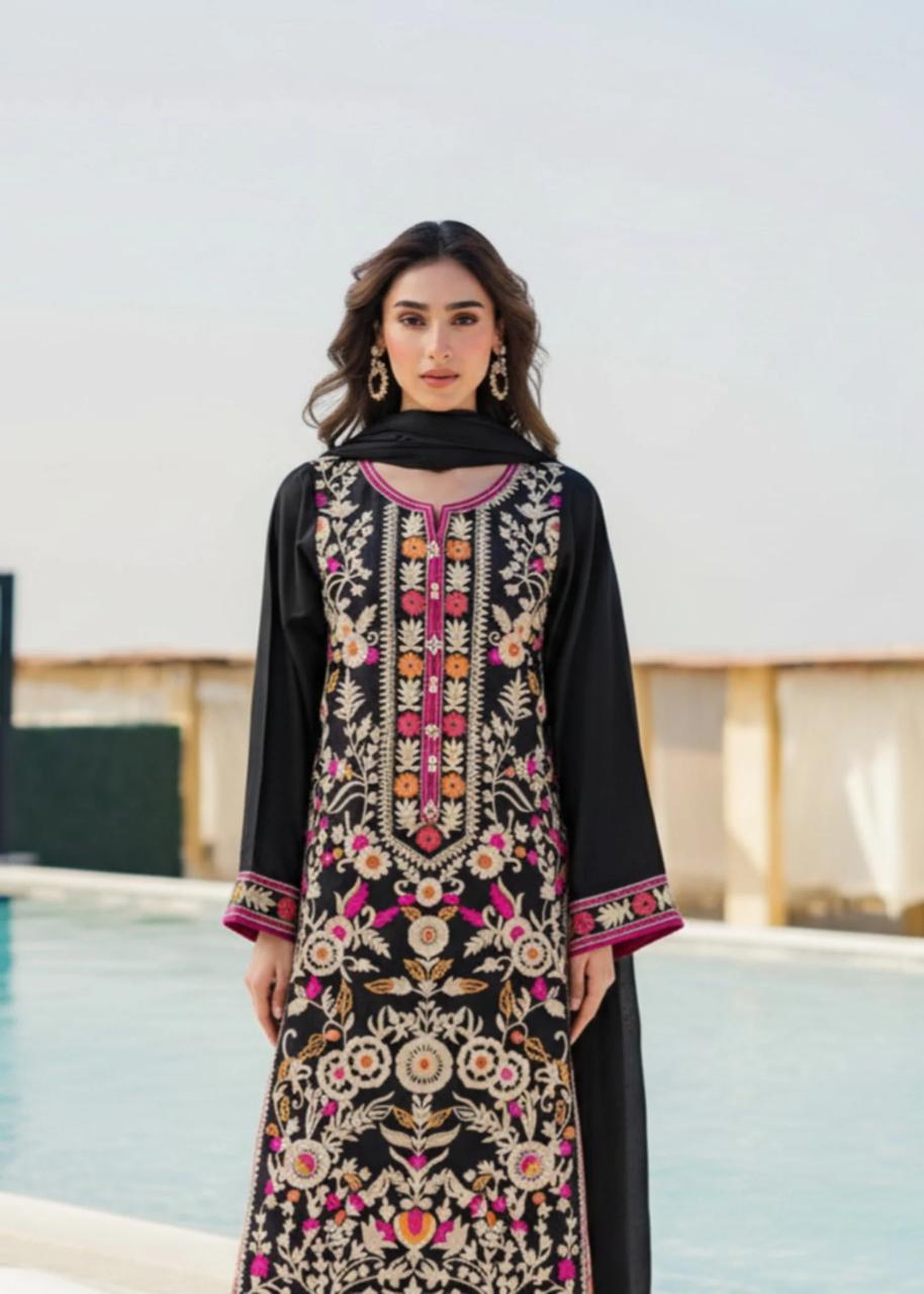 cotton linen Kurta Set in Black, multi