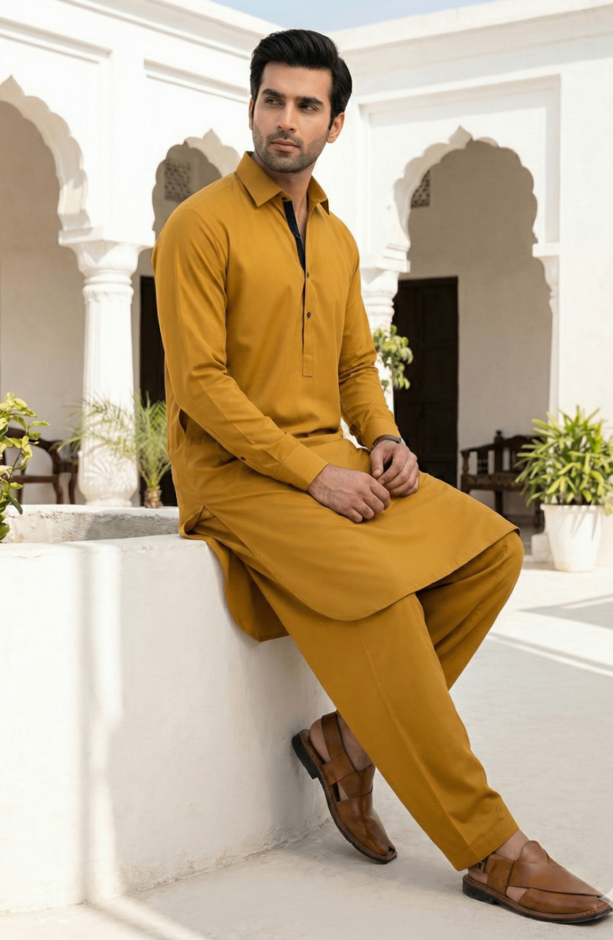wash & wear Shalwar Kameez in Yellow, mustard