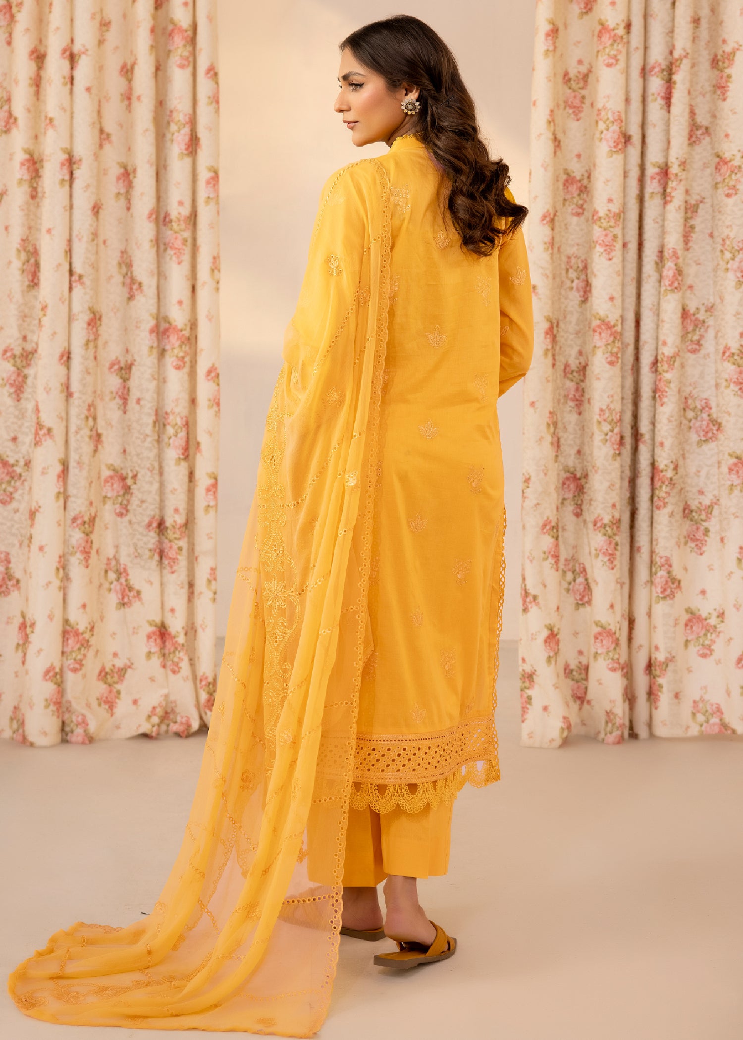 chikankari cotton Unstitched in Yellow